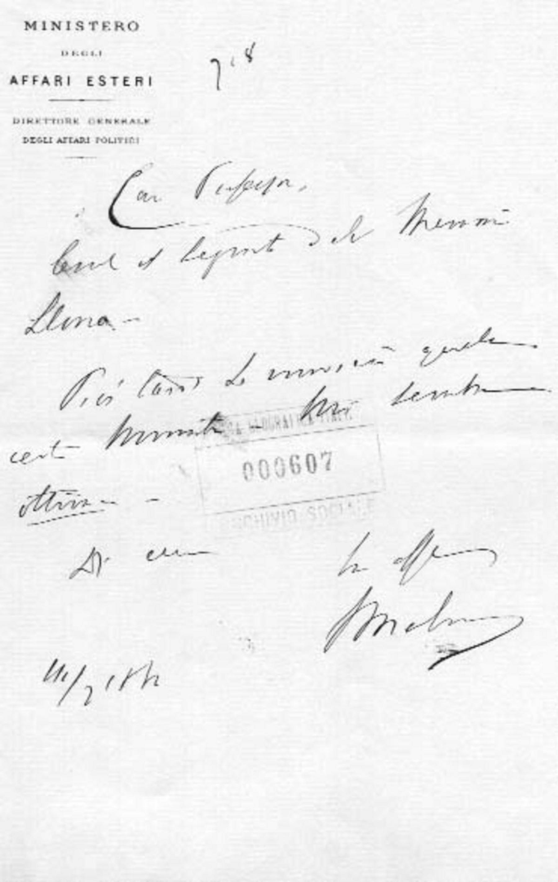 Giacomo Malvano a Giuseppe Dalla Vedova 14.7.1884