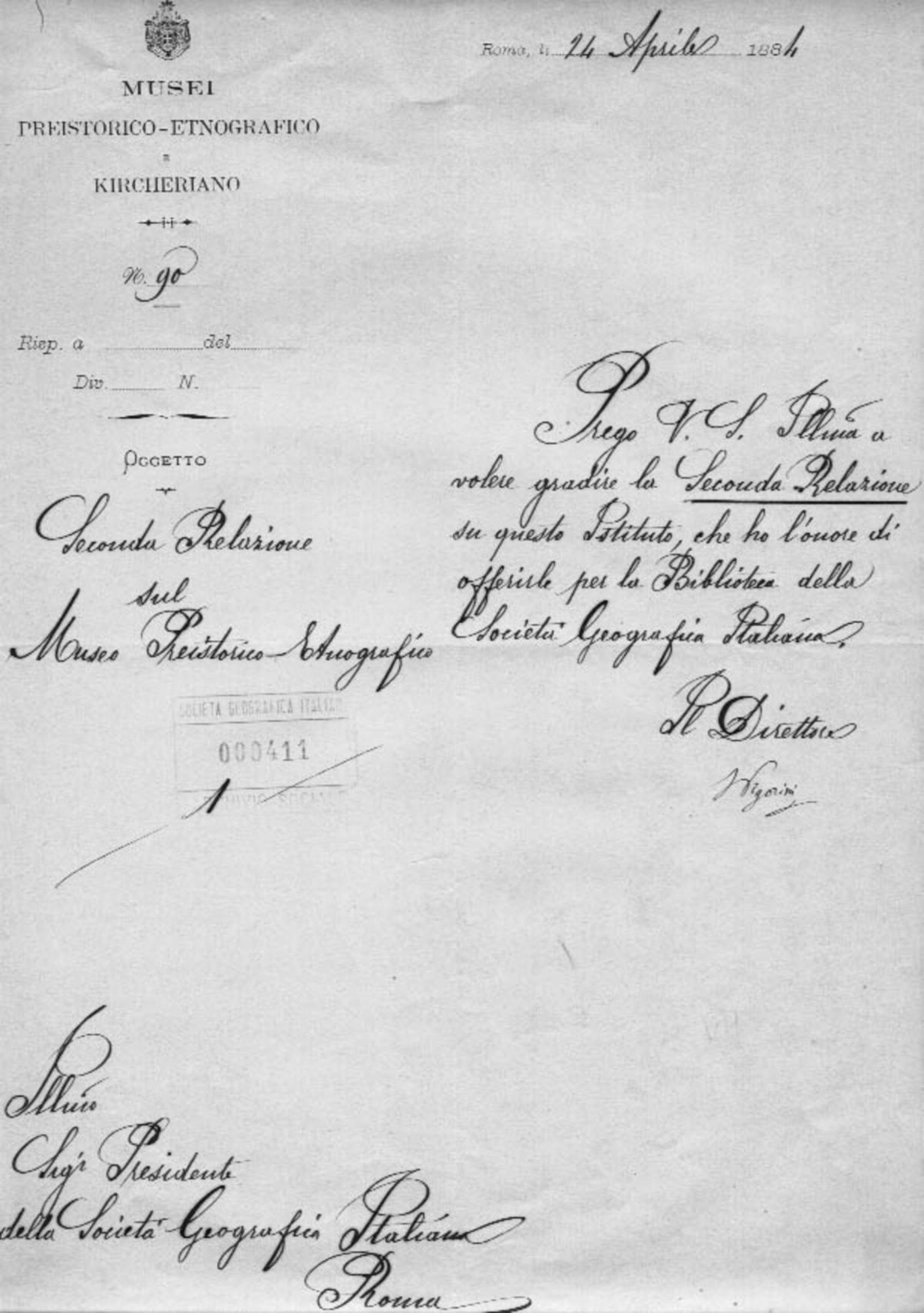 Luigi Pigorini a Onorato Caetani 24.4.1884