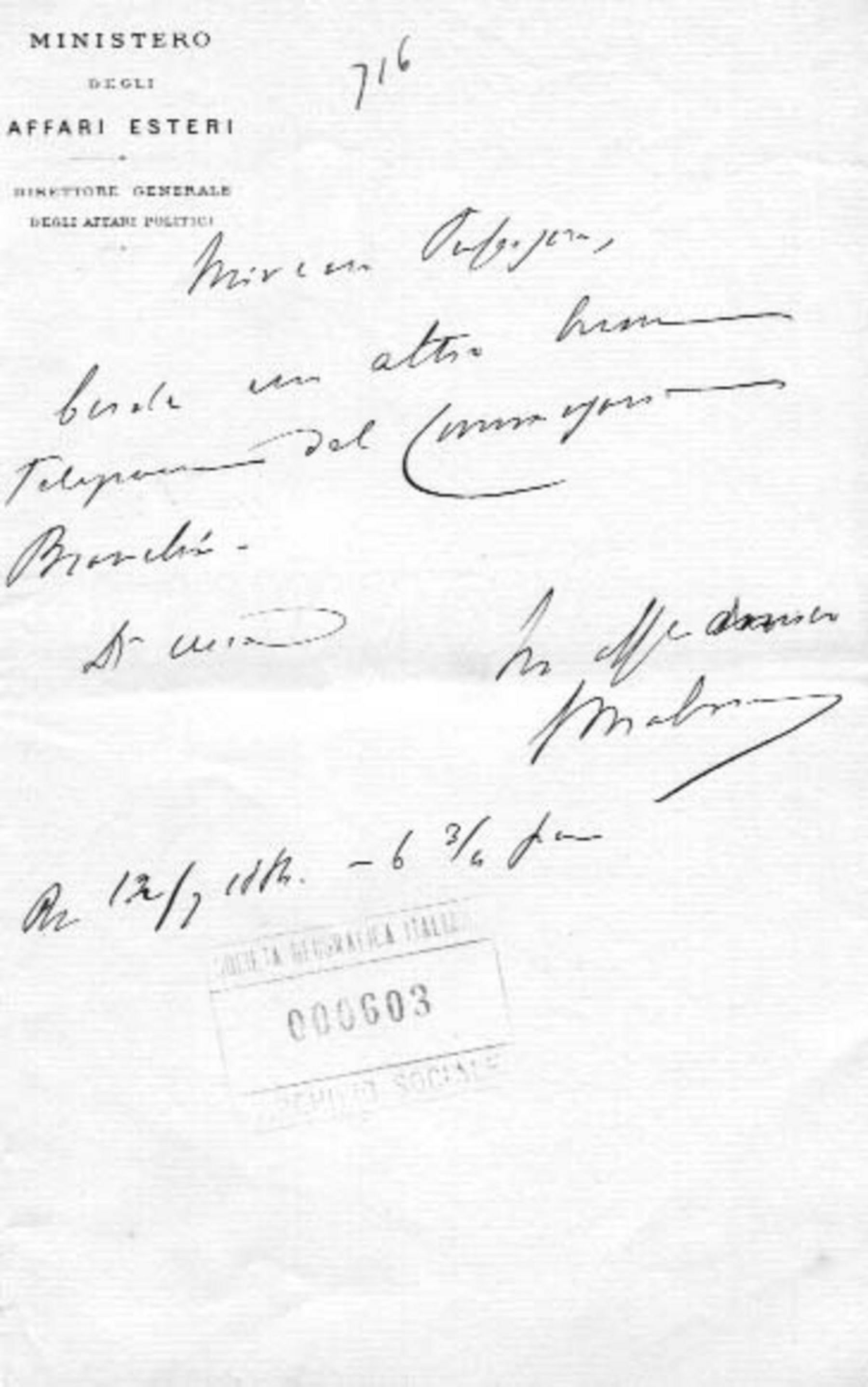 Giacomo Malvano a Giuseppe Dalla Vedova 12.7.1884