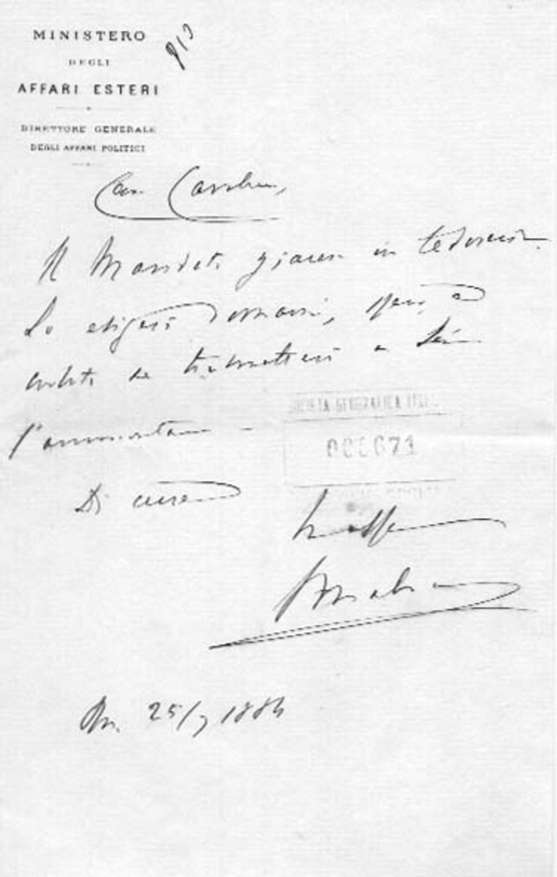 Giacomo Malvano a Società geografica italiana 25.7.1884