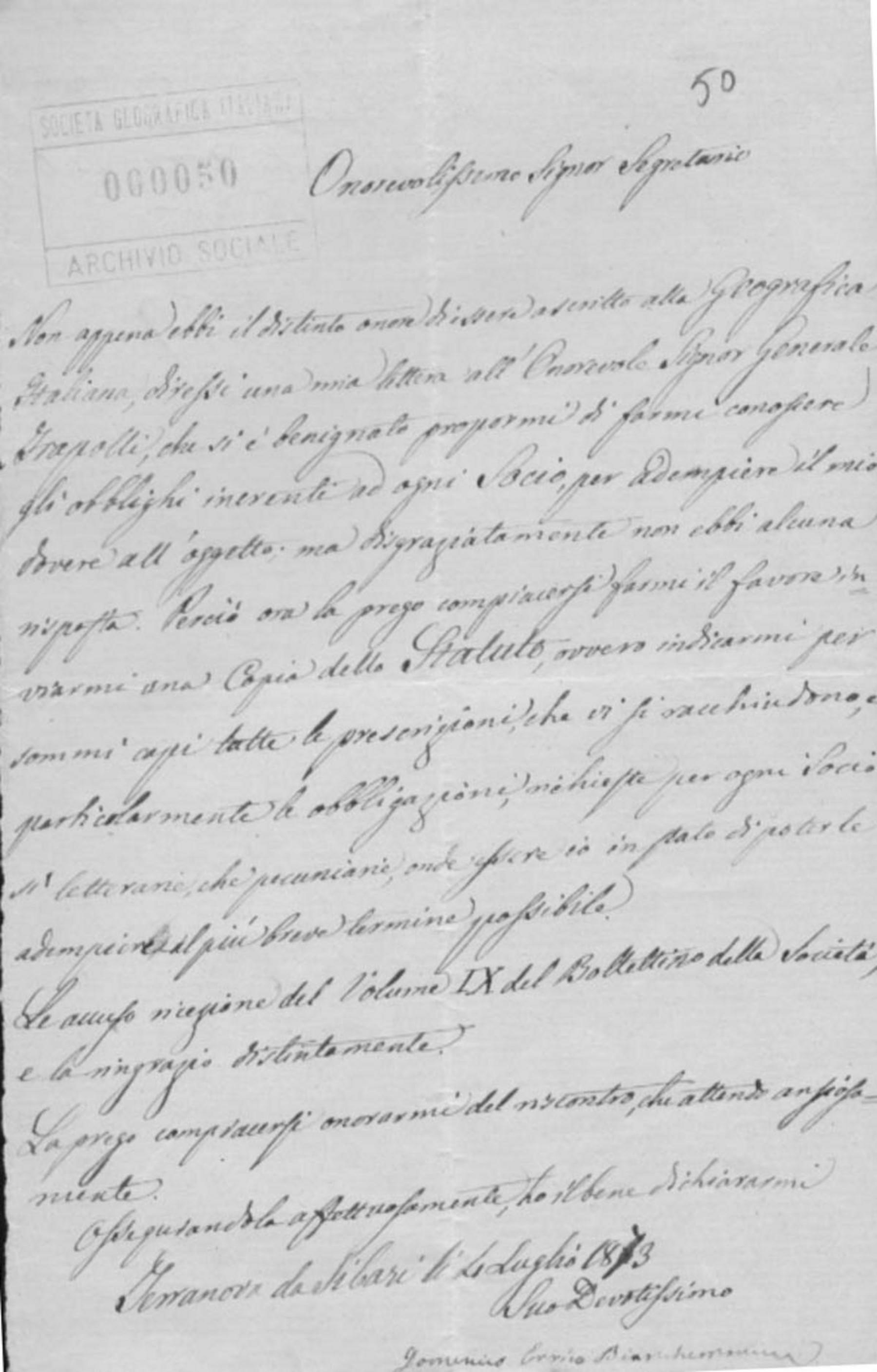 Domenico Enrico Bianchemoni a Orazio Antinori 4.7.1873