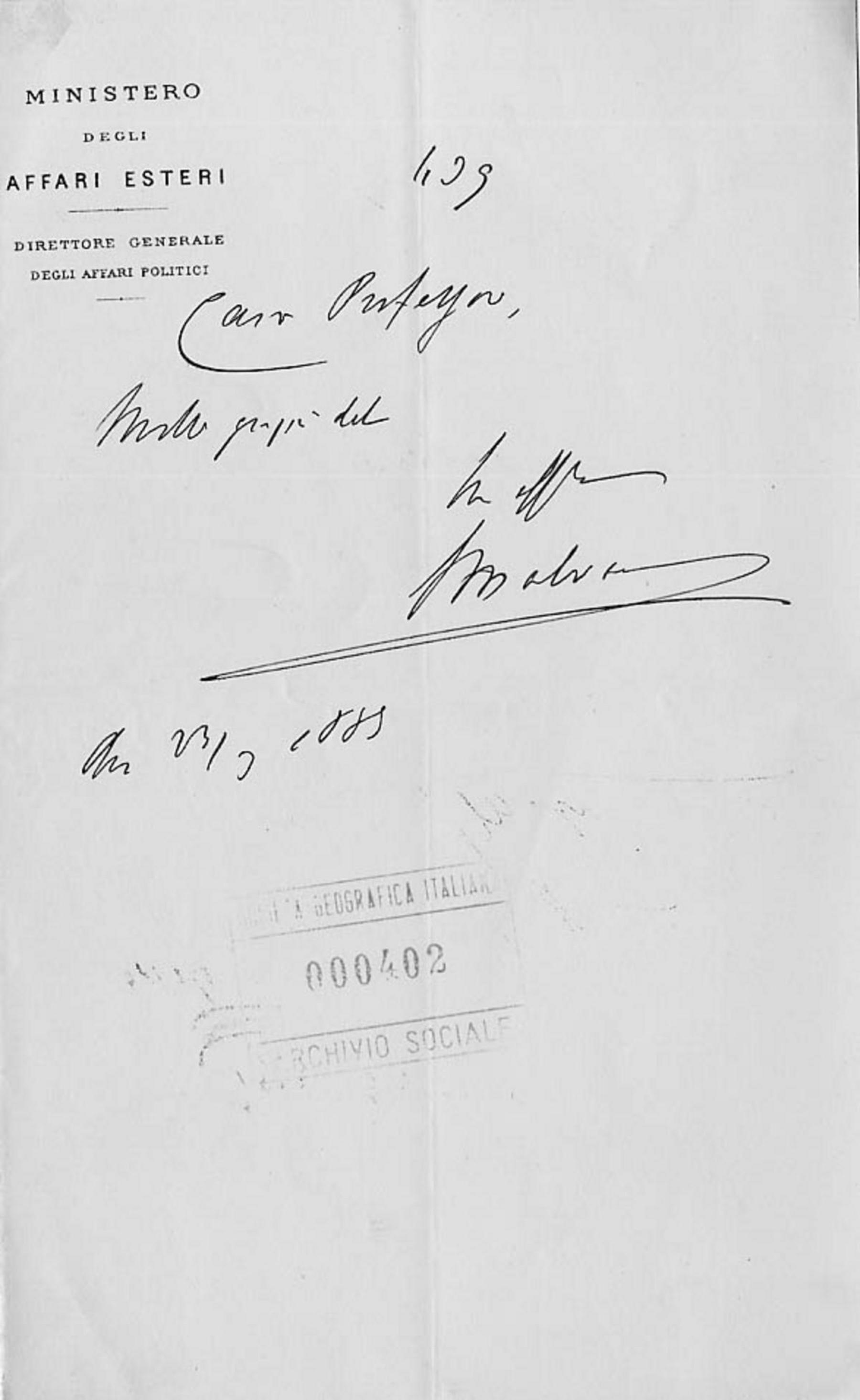 Giacomo Malvano a Giuseppe Dalla Vedova 23.3.1885