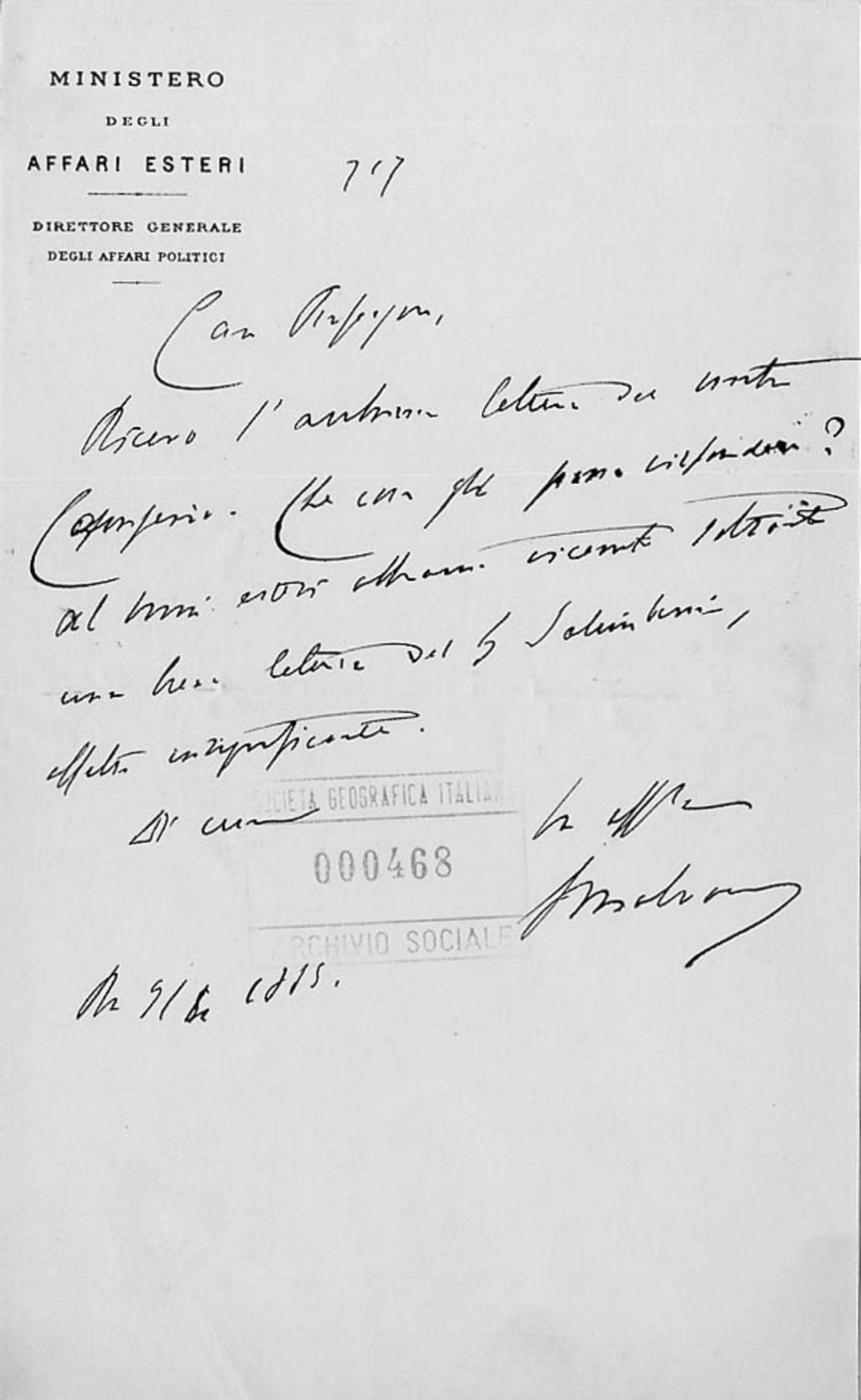 Giacomo Malvano a Giuseppe Dalla Vedova 9.4.1885