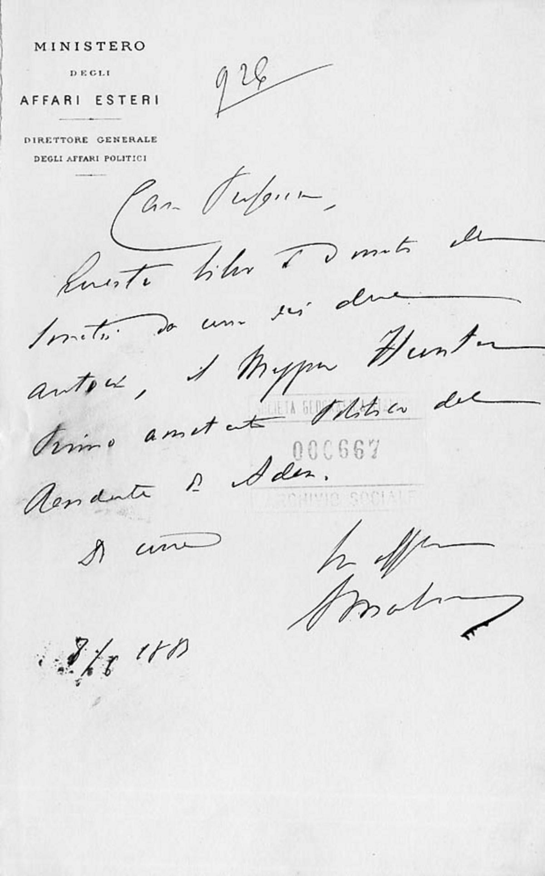 Giacomo Malvano a Giuseppe Dalla Vedova 8.6.1885