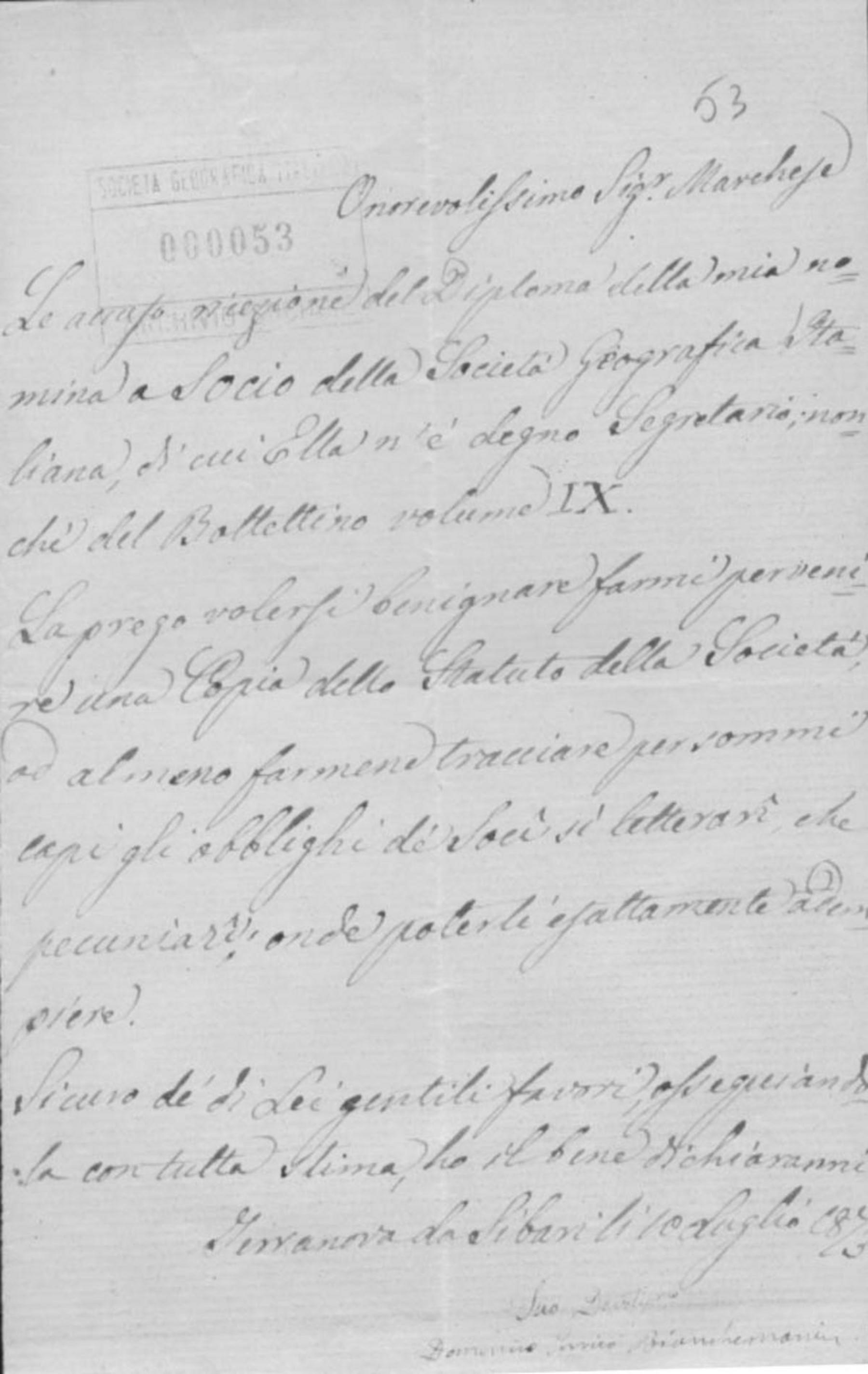 Domenico Enrico Bianchemoni a Orazio Antinori 10.7.1873