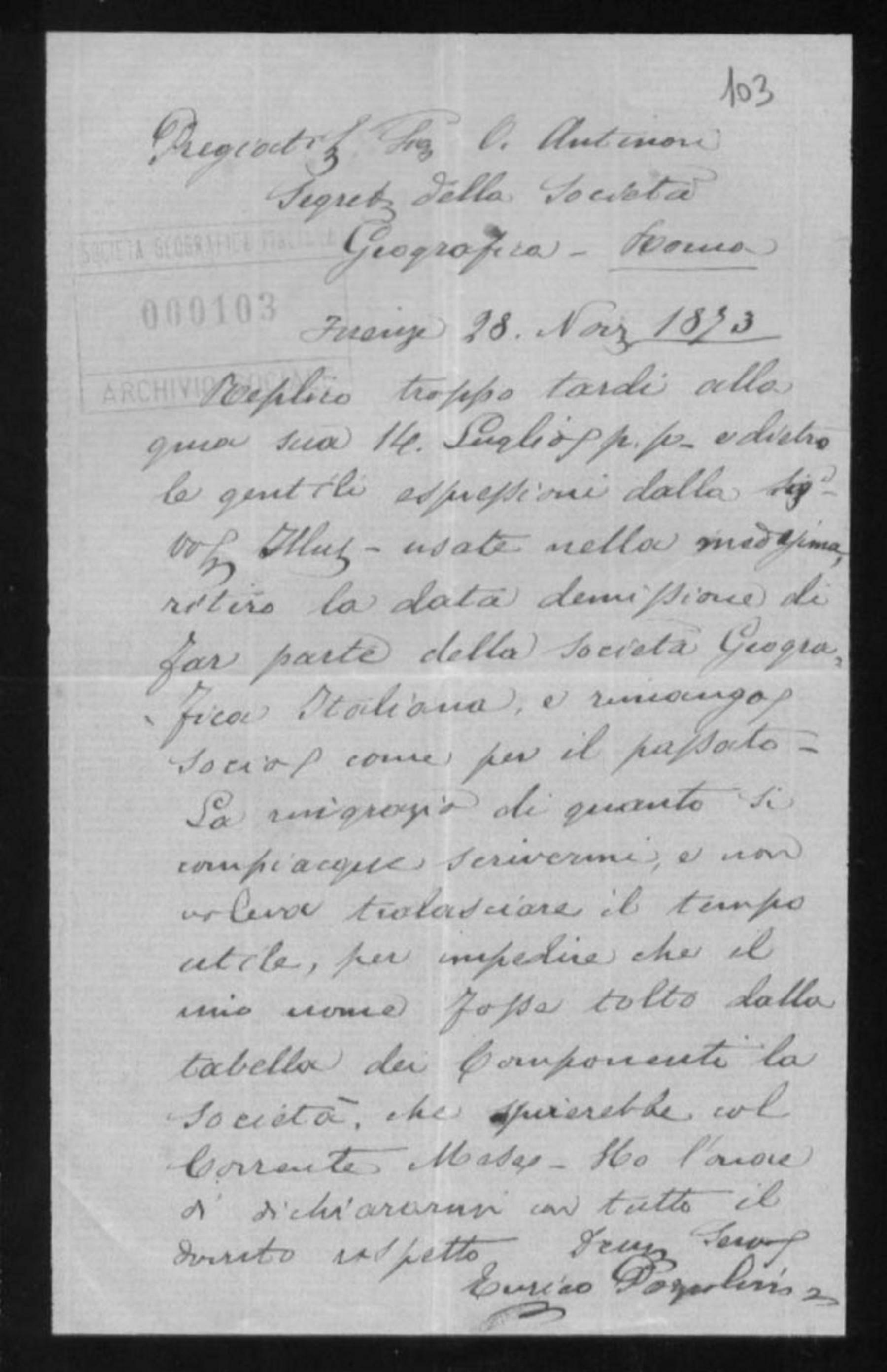 Enrico Pozzolini a Orazio Antinori 28.11.1873