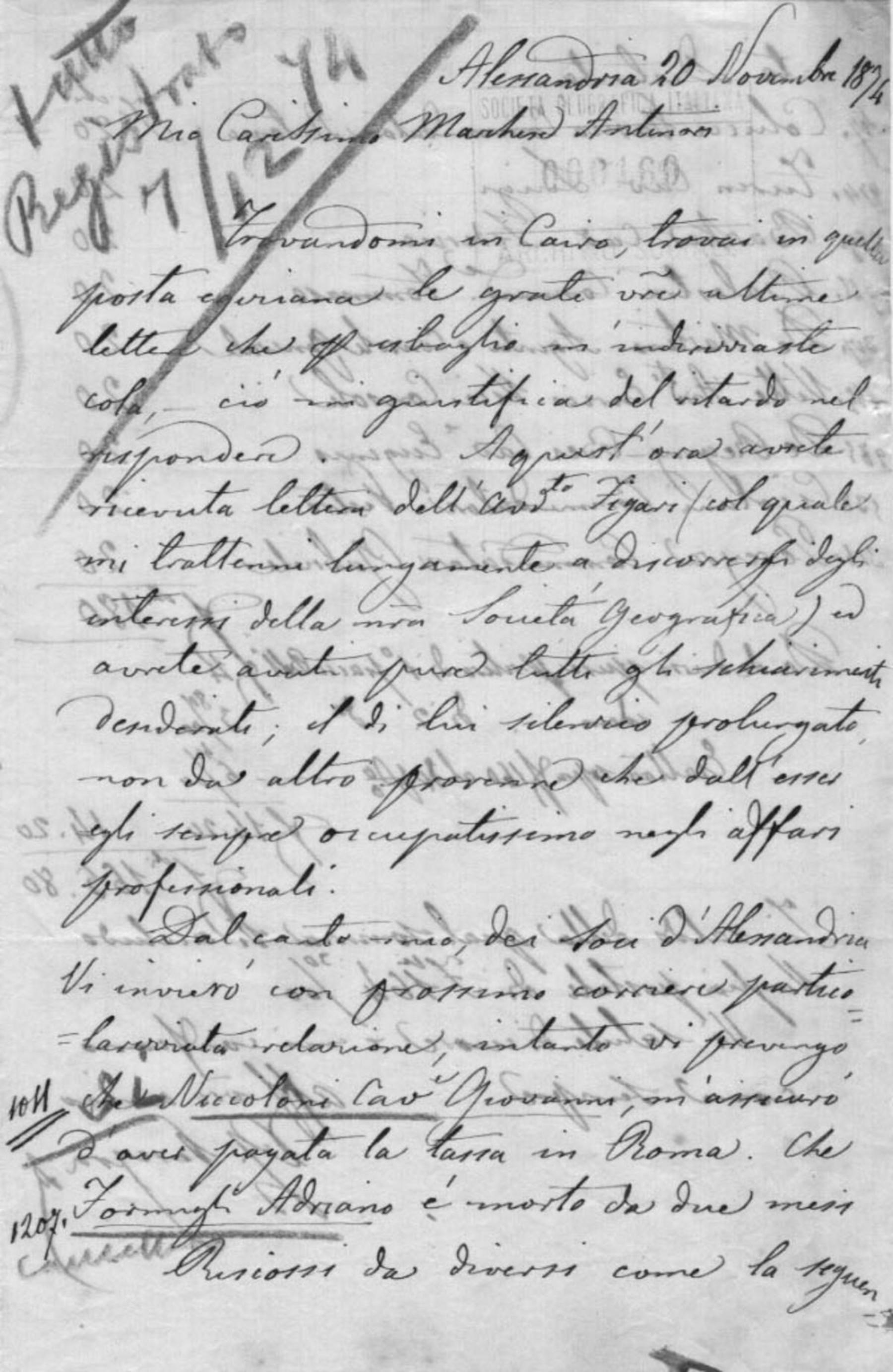 Gabriele Pereyra a Orazio Antinori 20.11.1874