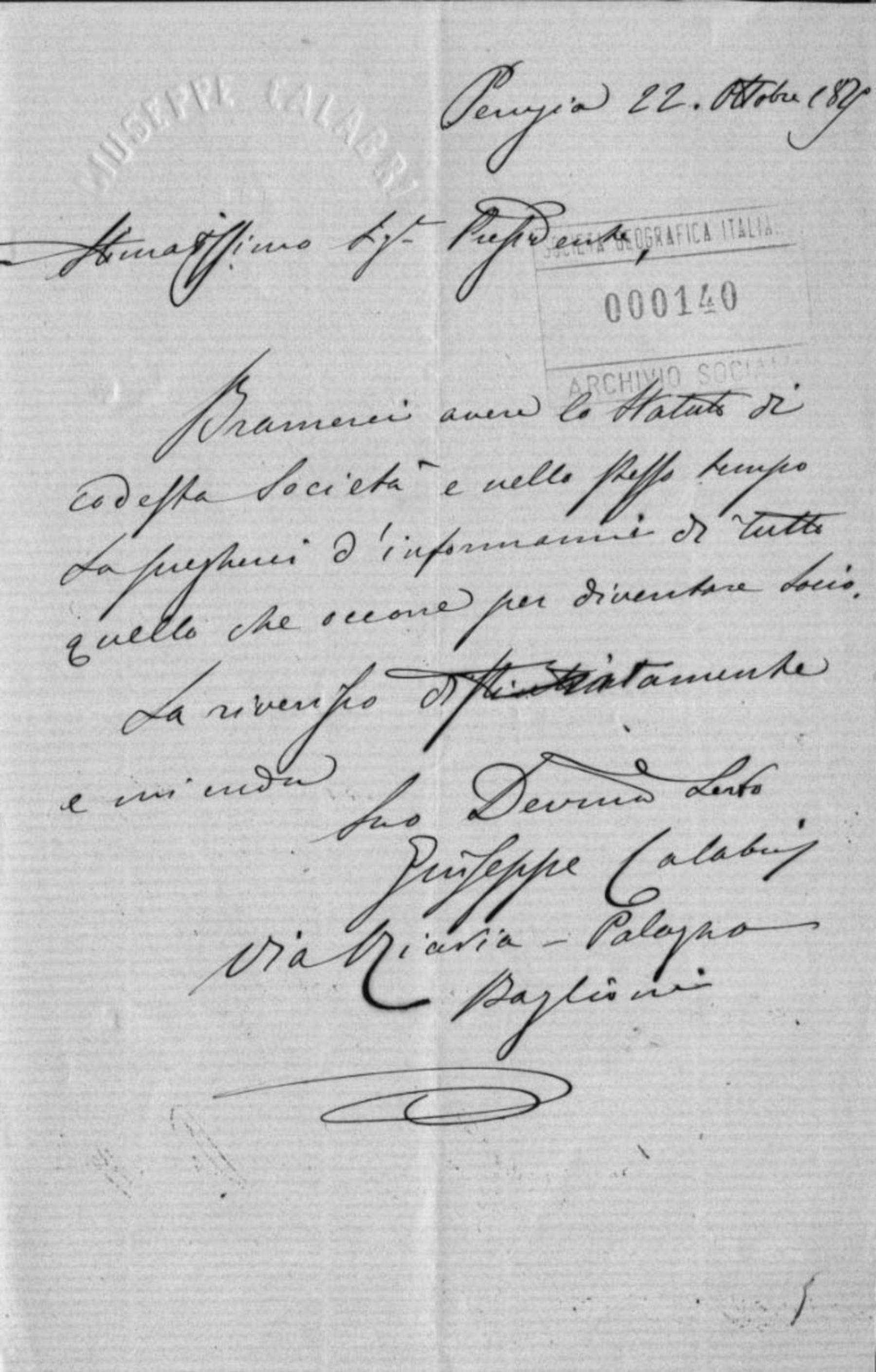 Giuseppe Calabri a Cesare Correnti 22.10.1871