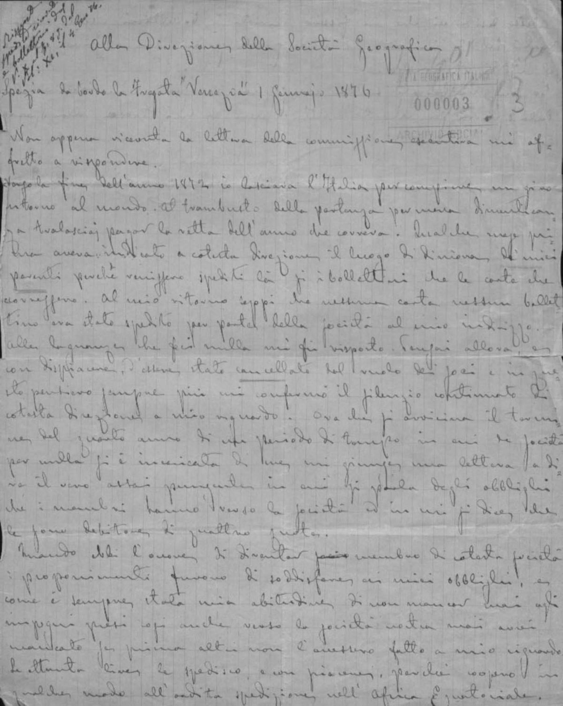 Cesare Marcacci a Società geografica italiana 1.1.1876