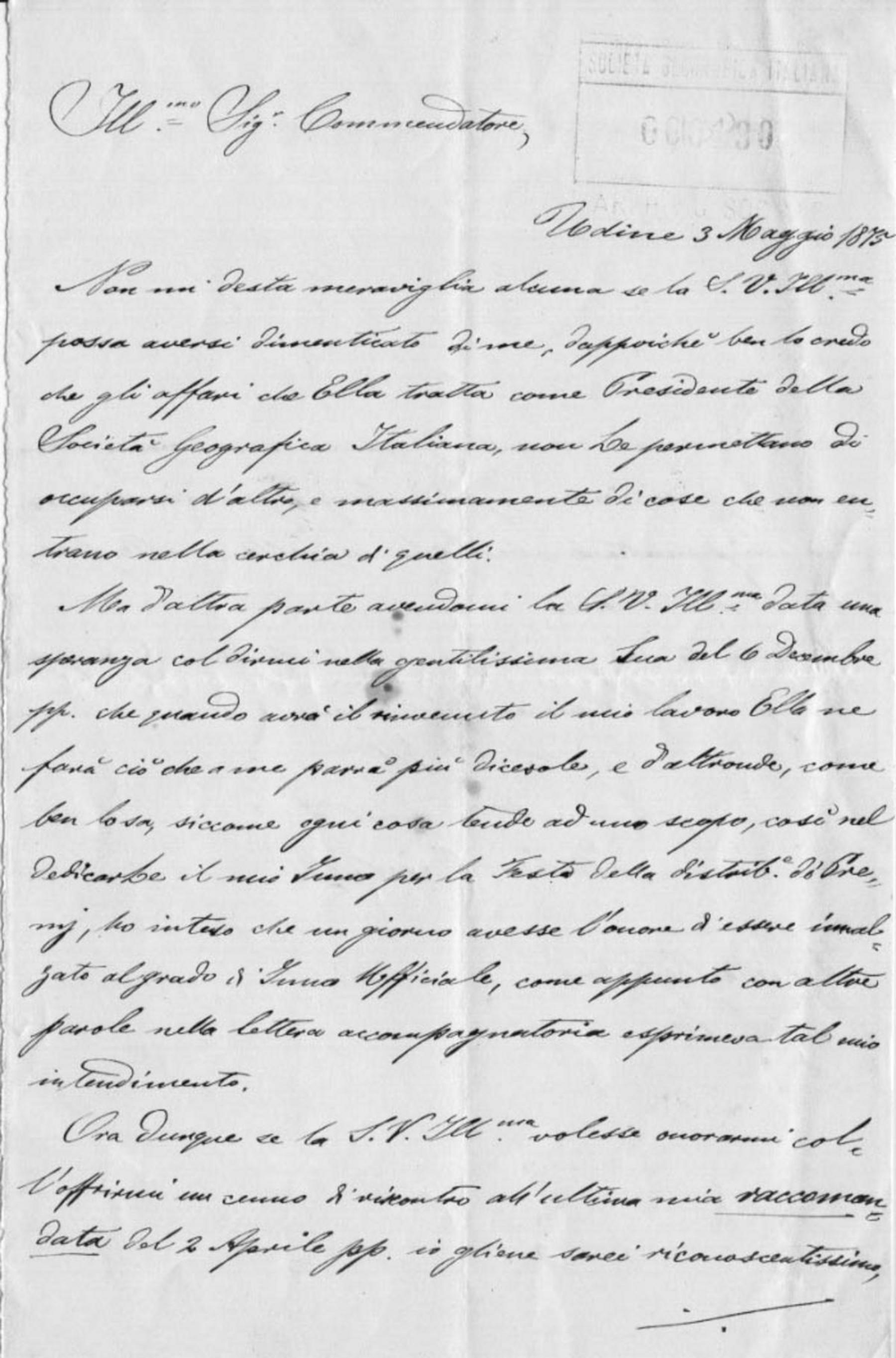 Italico Caselotti a Cesare Correnti 3.5.1875