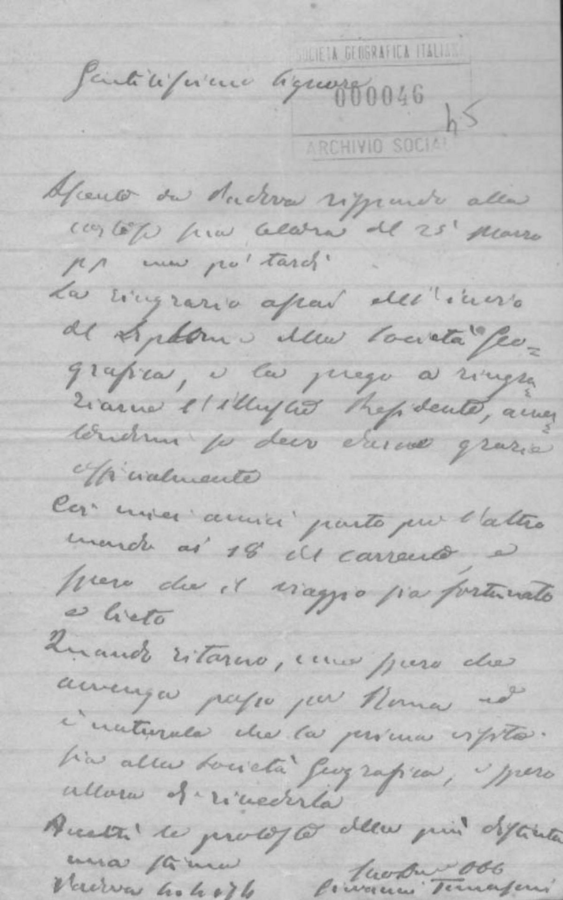 Giovanni Tomasoni a Società geografica italiana 4.4.1876