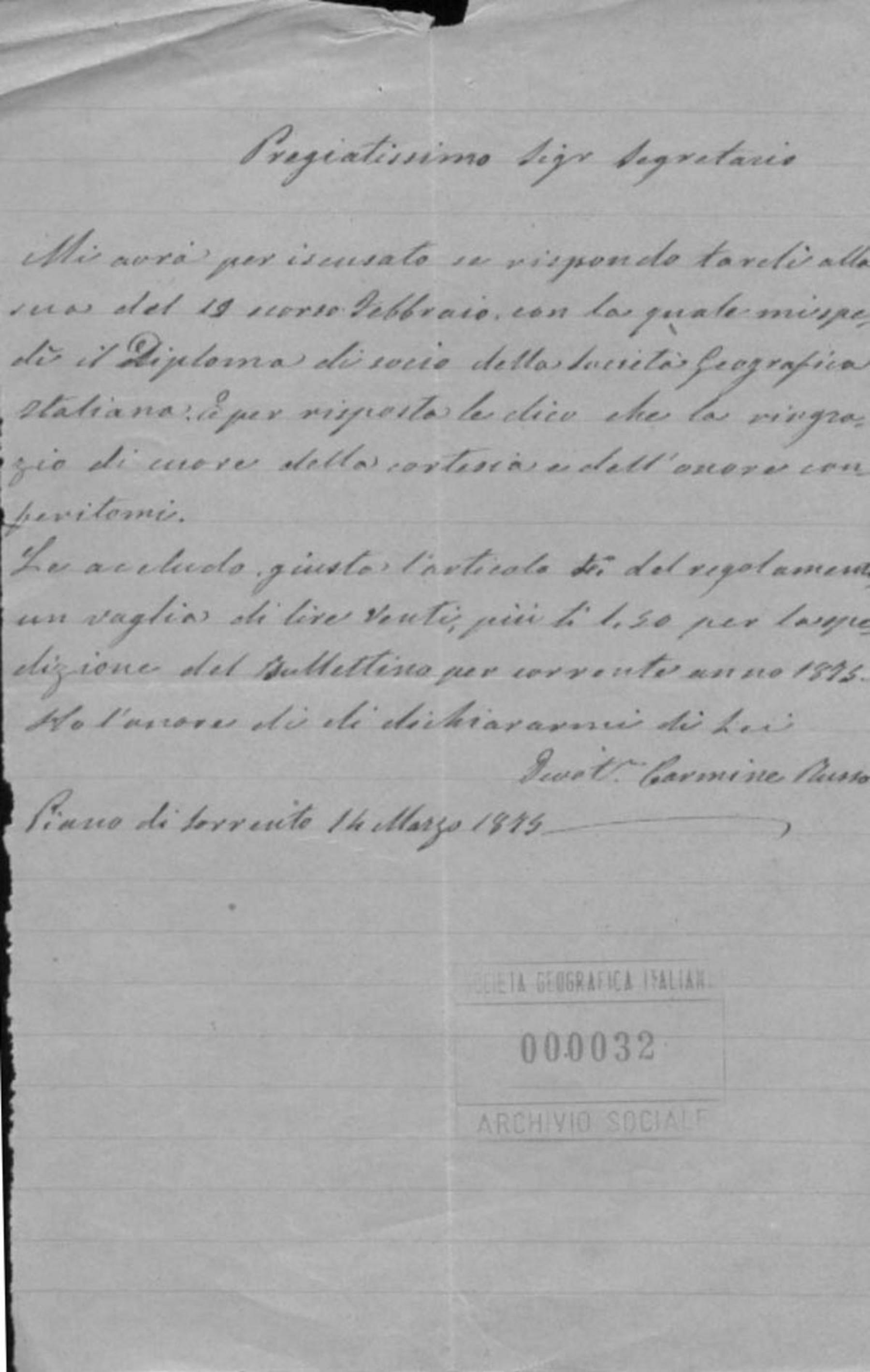 Carmine Russo a Orazio Antinori 14.3.1875