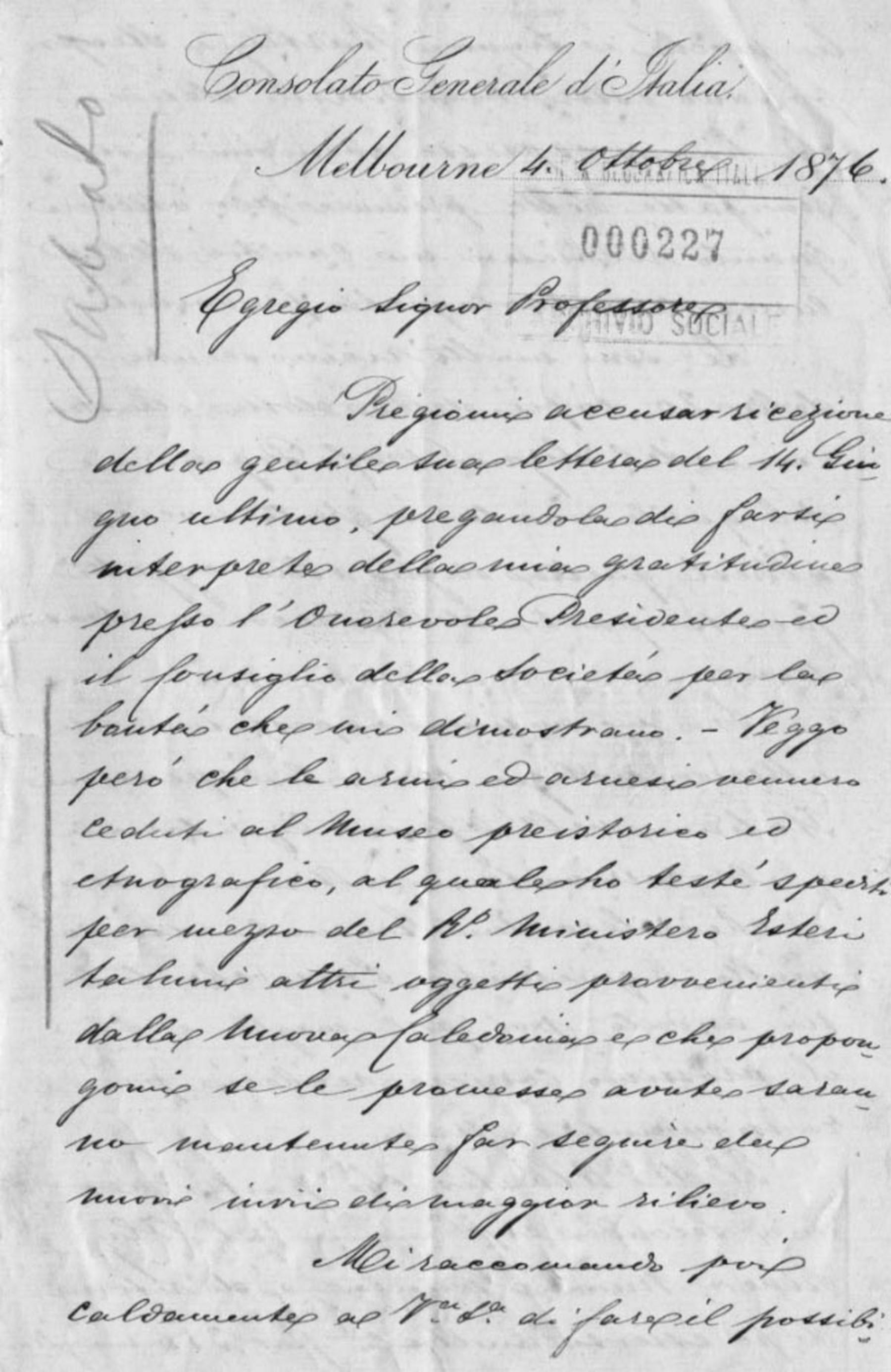 Luigi Marinucci a Adolfo Angeli 4.10.1876