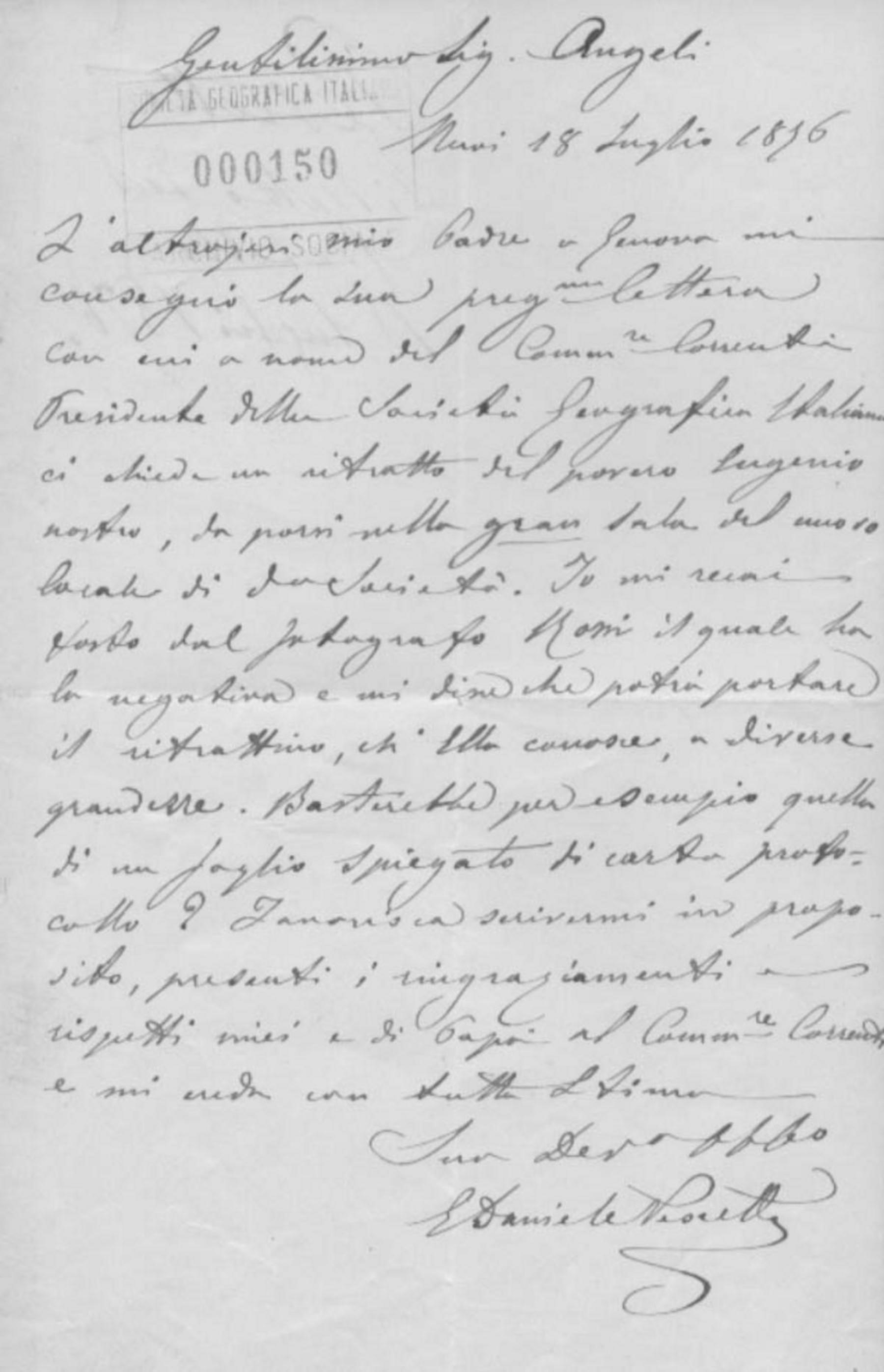 Daniele Pescetto a Adolfo Angeli 18.7.1876