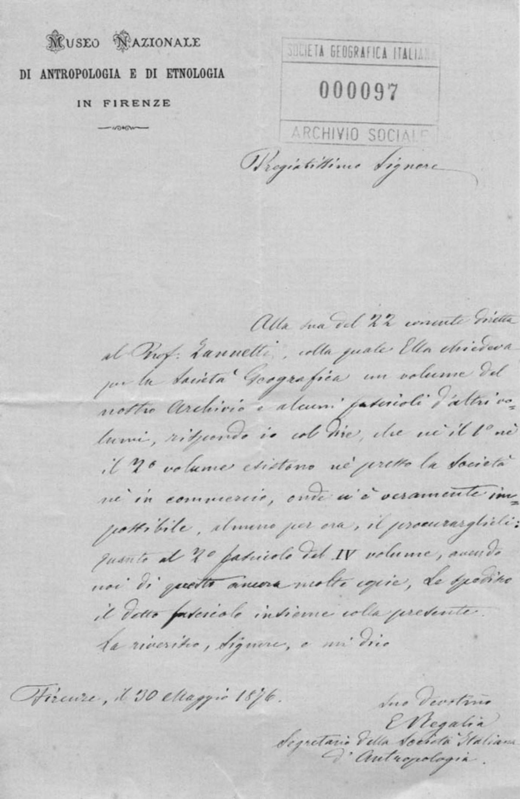 Ettore Regalia a Società geografica italiana 30.5.1876