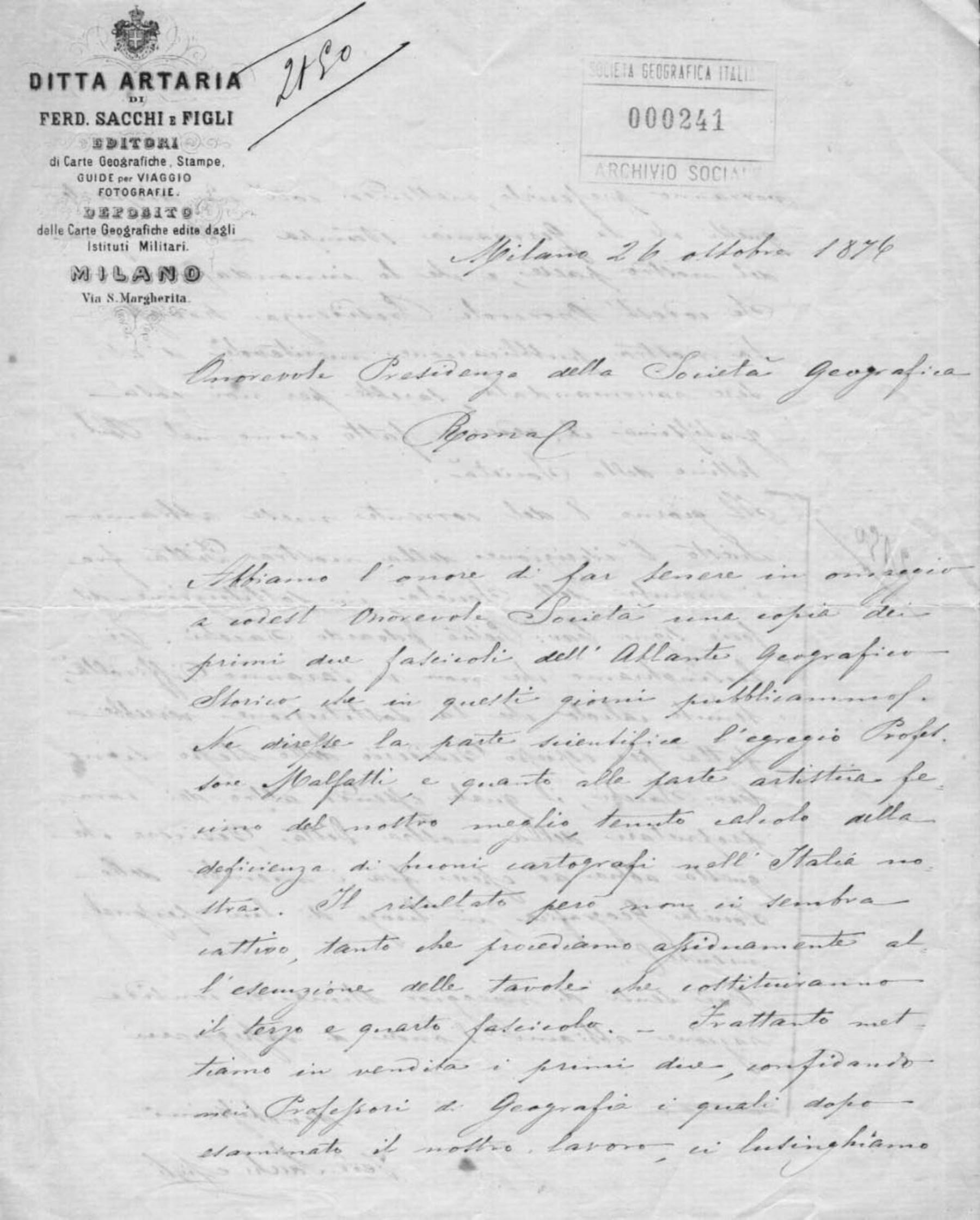 Ferdinando Sacchi e figli a Cesare Correnti 26.10.1876