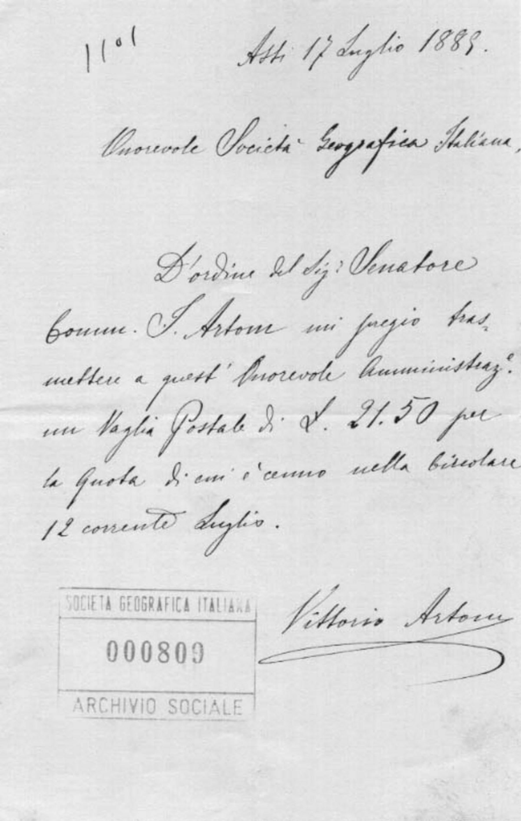 Isacco Artom a Società geografica italiana 17.7.1885