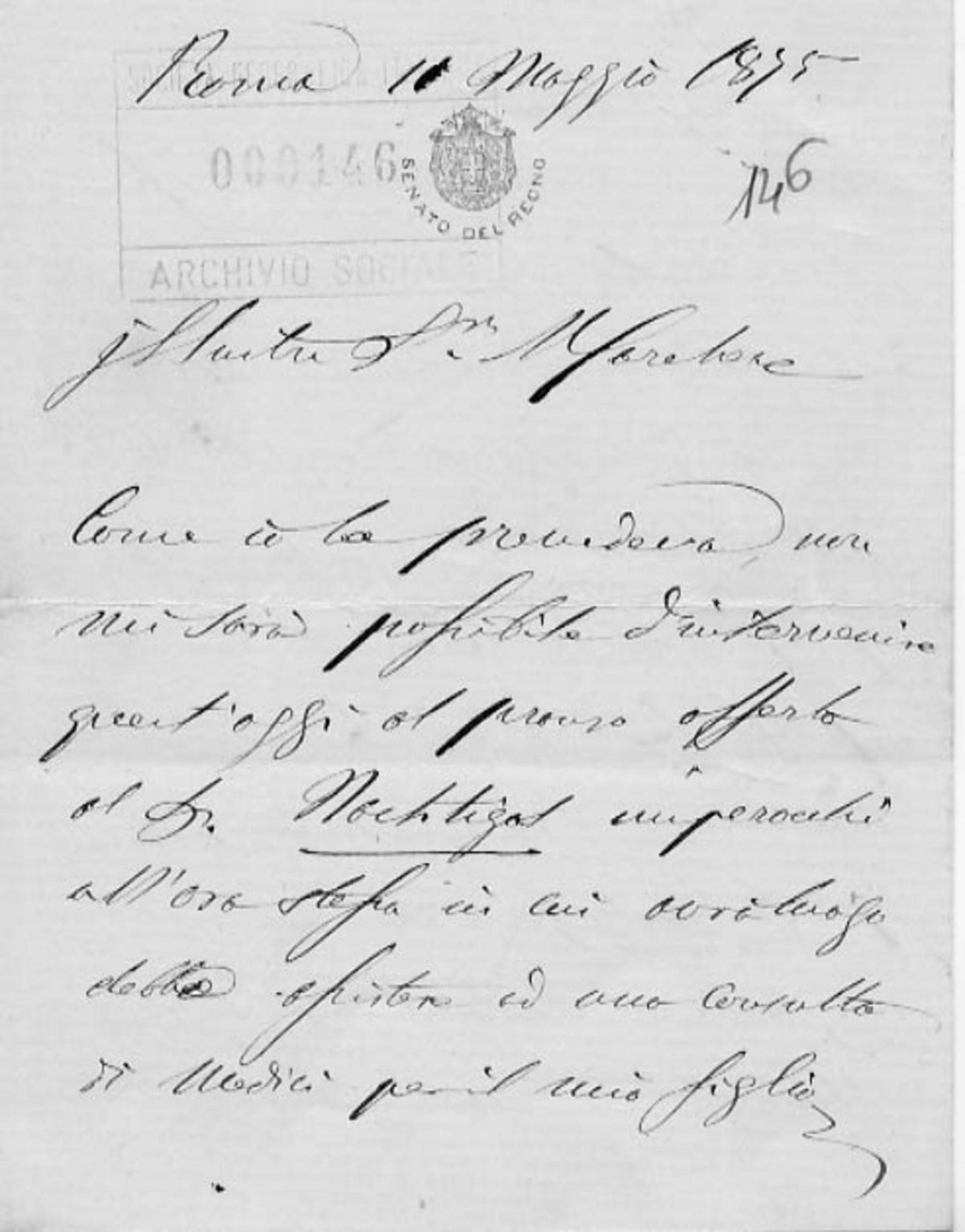 Luigi Federico Menabrea a Orazio Antinori 11.5.1875