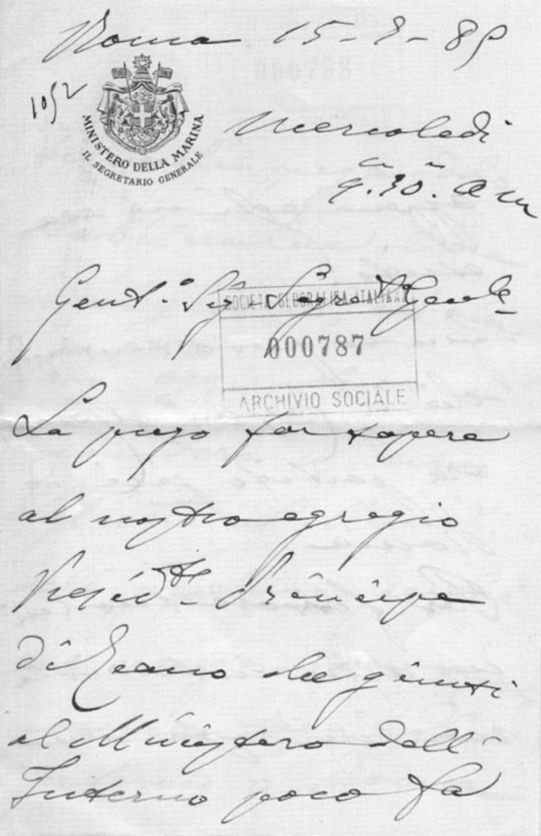 Carlo Alberto Racchia a Giuseppe Dalla Vedova 15.7.1885