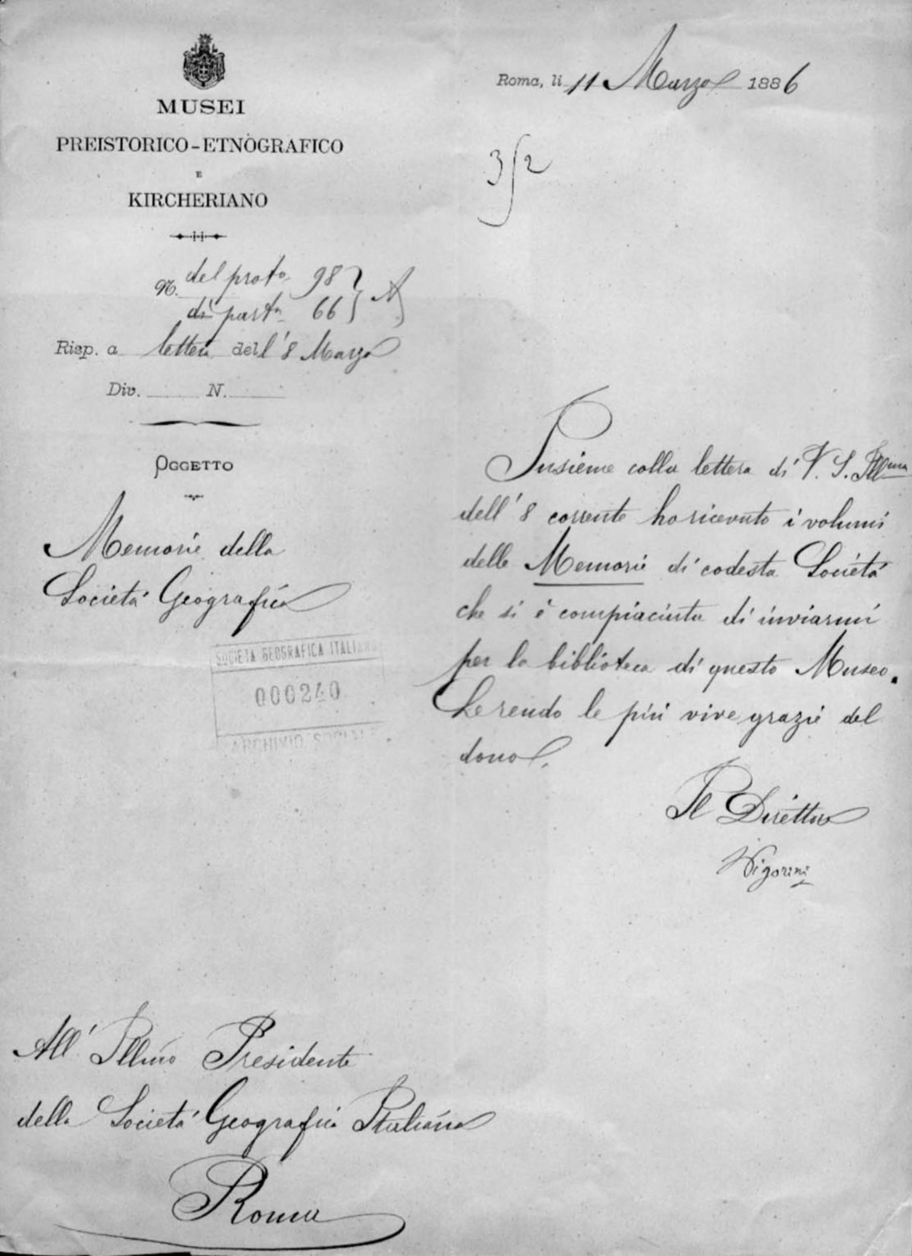 Luigi Pigorini a Onorato Caetani 11.3.1886