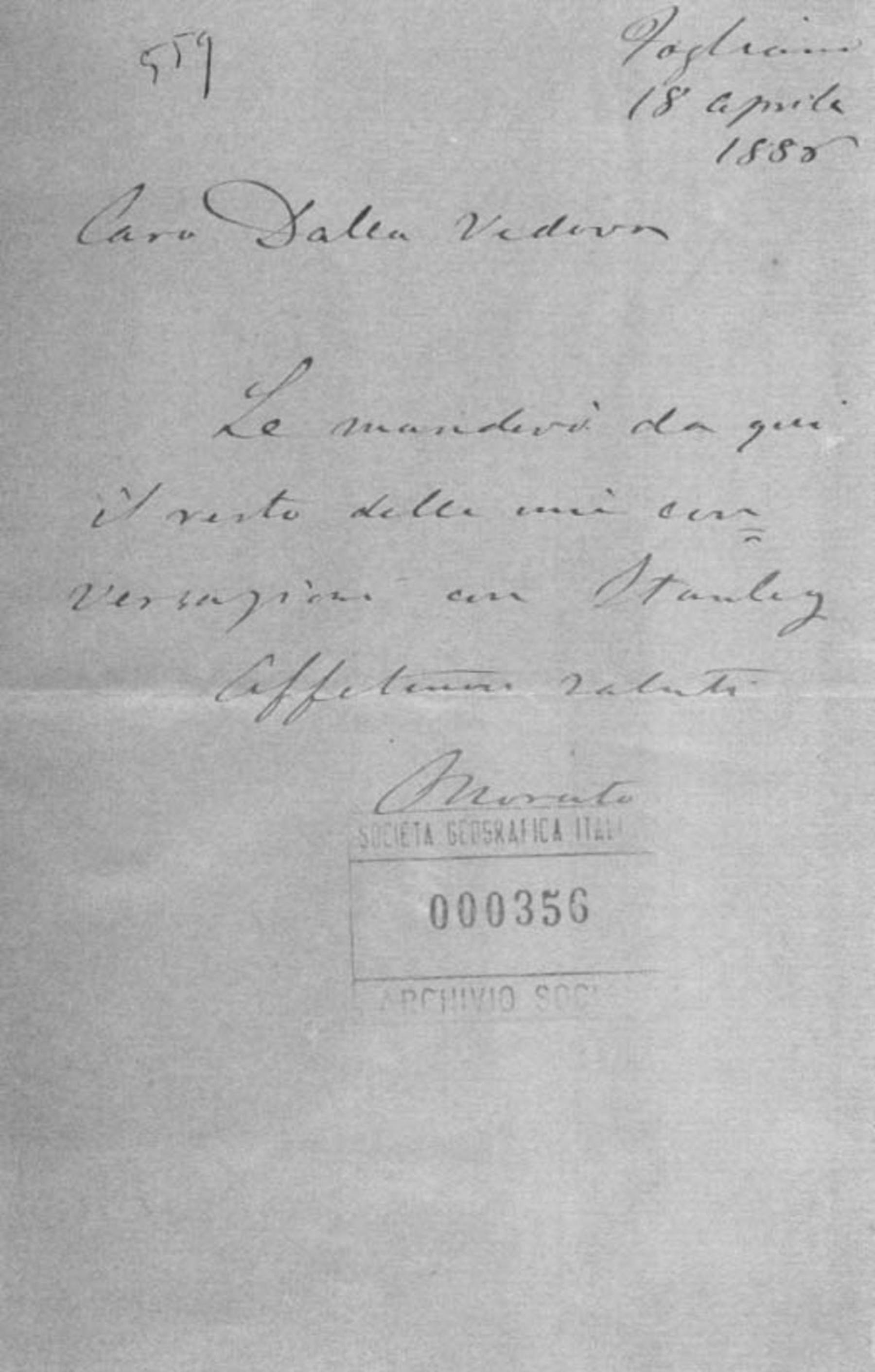 Onorato Caetani a Giuseppe Dalla Vedova 18.4.1886