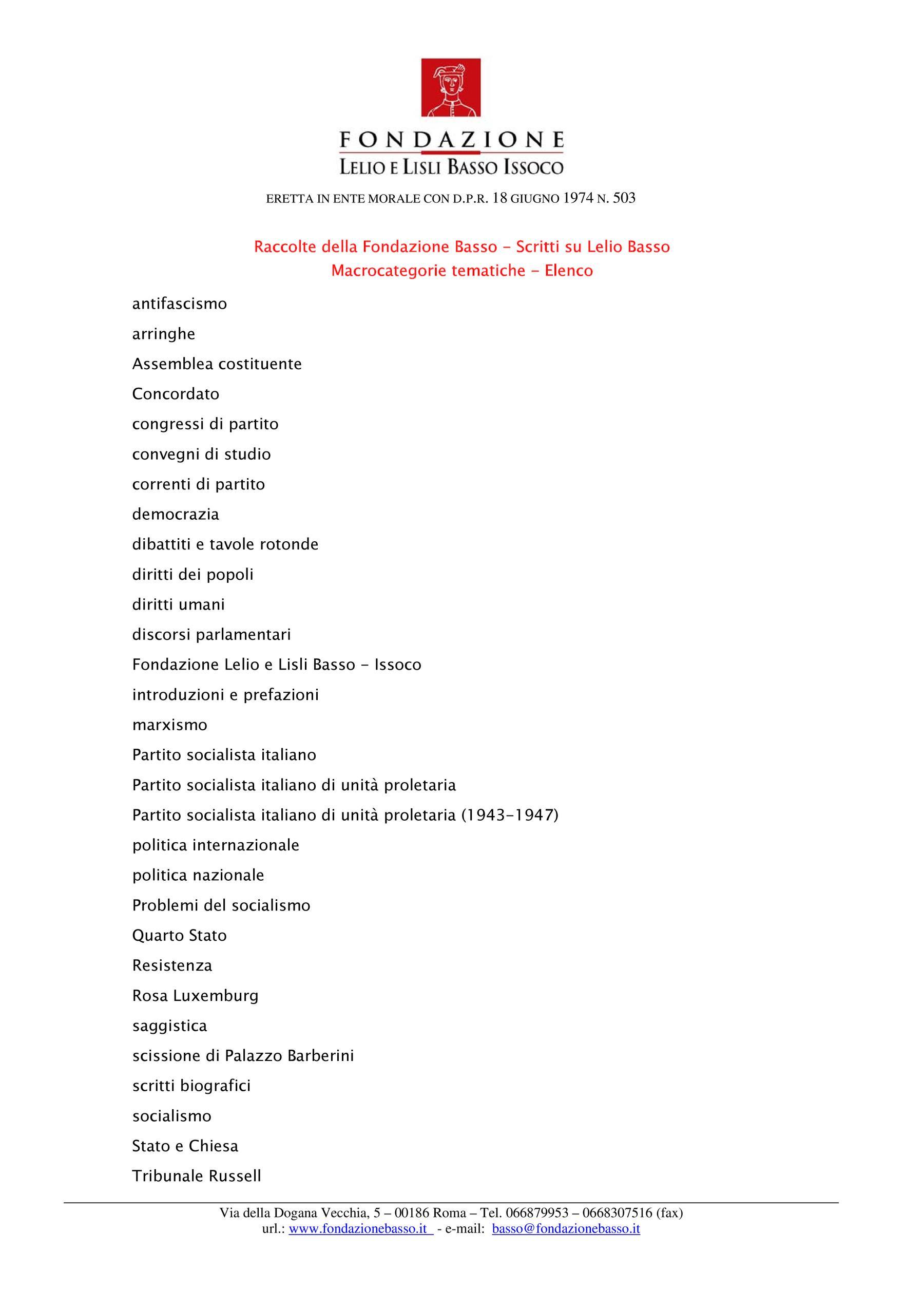 Elenco macrocategorie tematiche