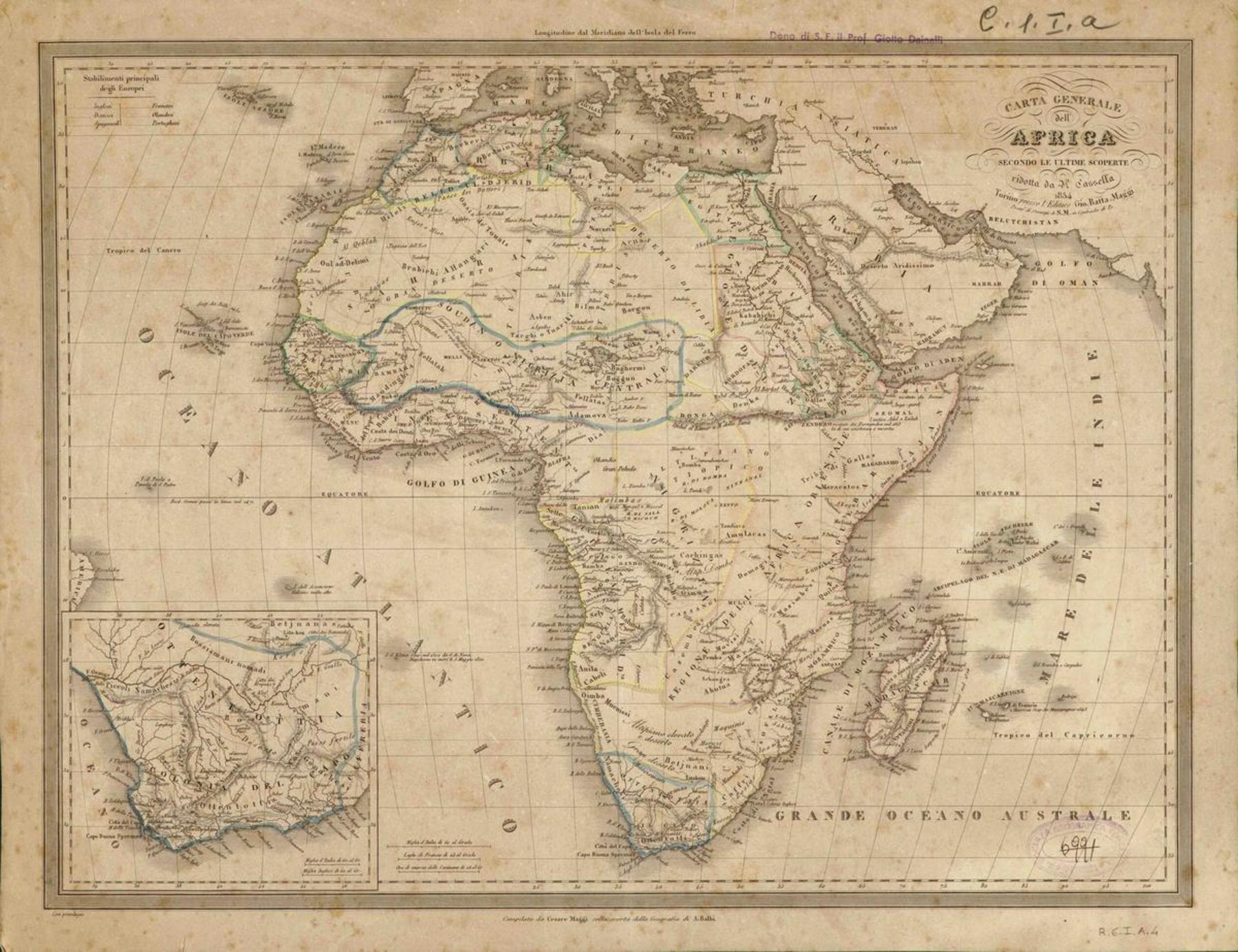 H. Cassella e Cesare Maggi, Carta generale dell'Africa secondo le ultime scoperte, Torino, Editore Giovanni Battista Maggi, 1854