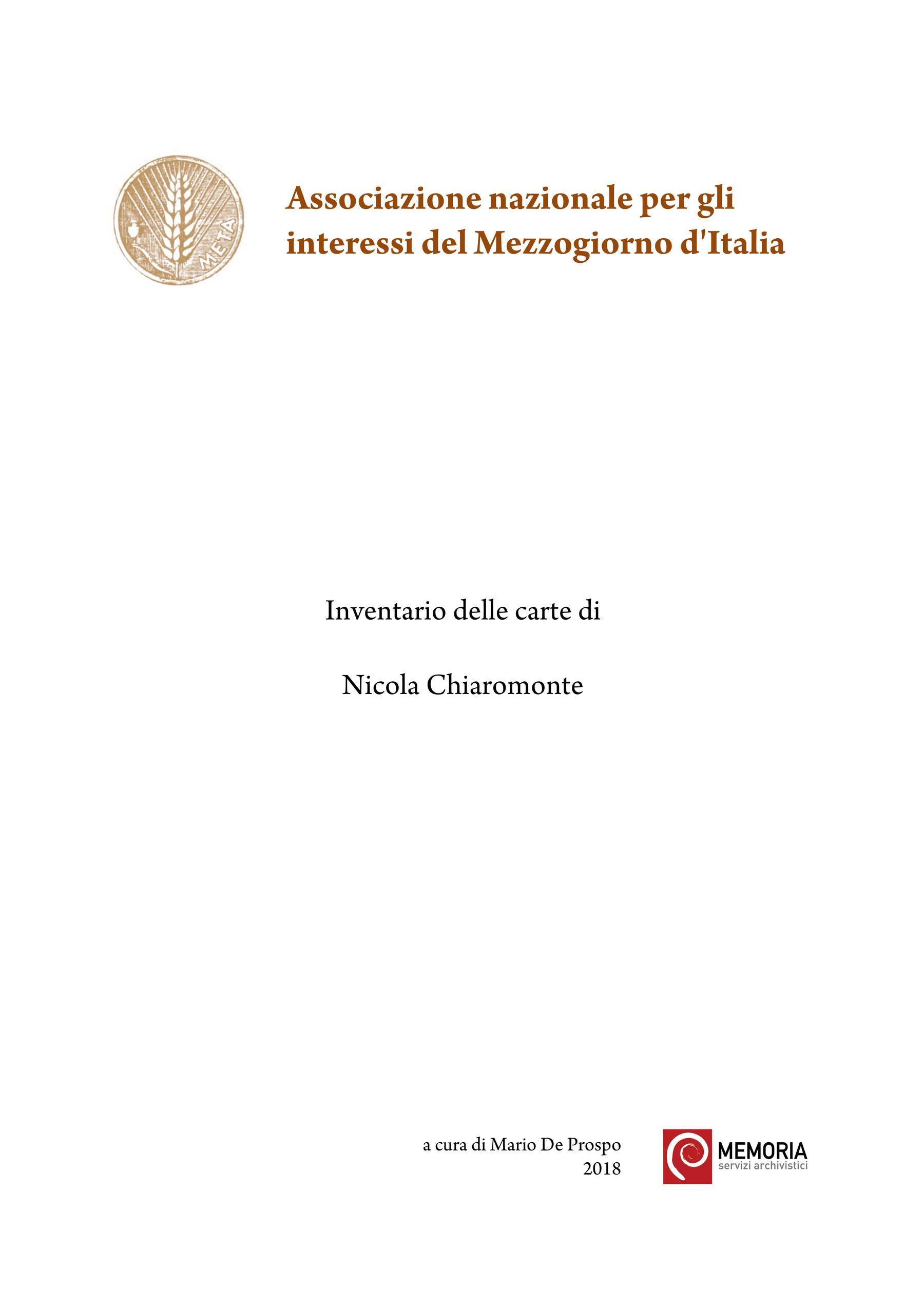 Inventario delle carte Nicola Chiaromonte.