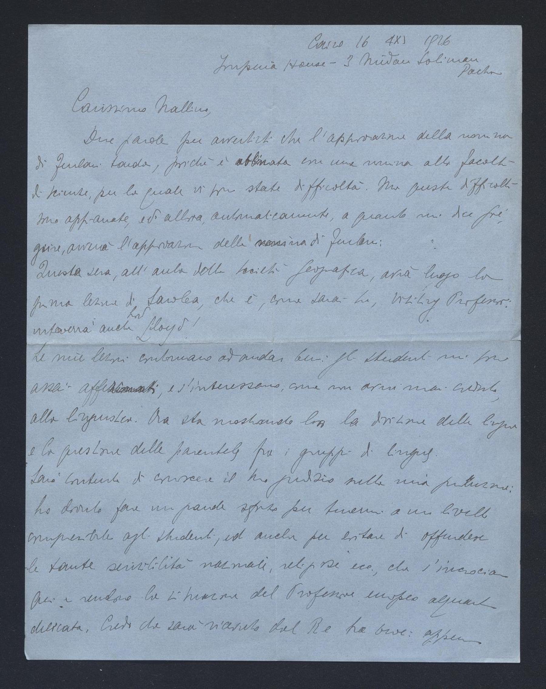 Michelangelo Guidi a Carlo Alfonso Nallino, 16 ott. 1926