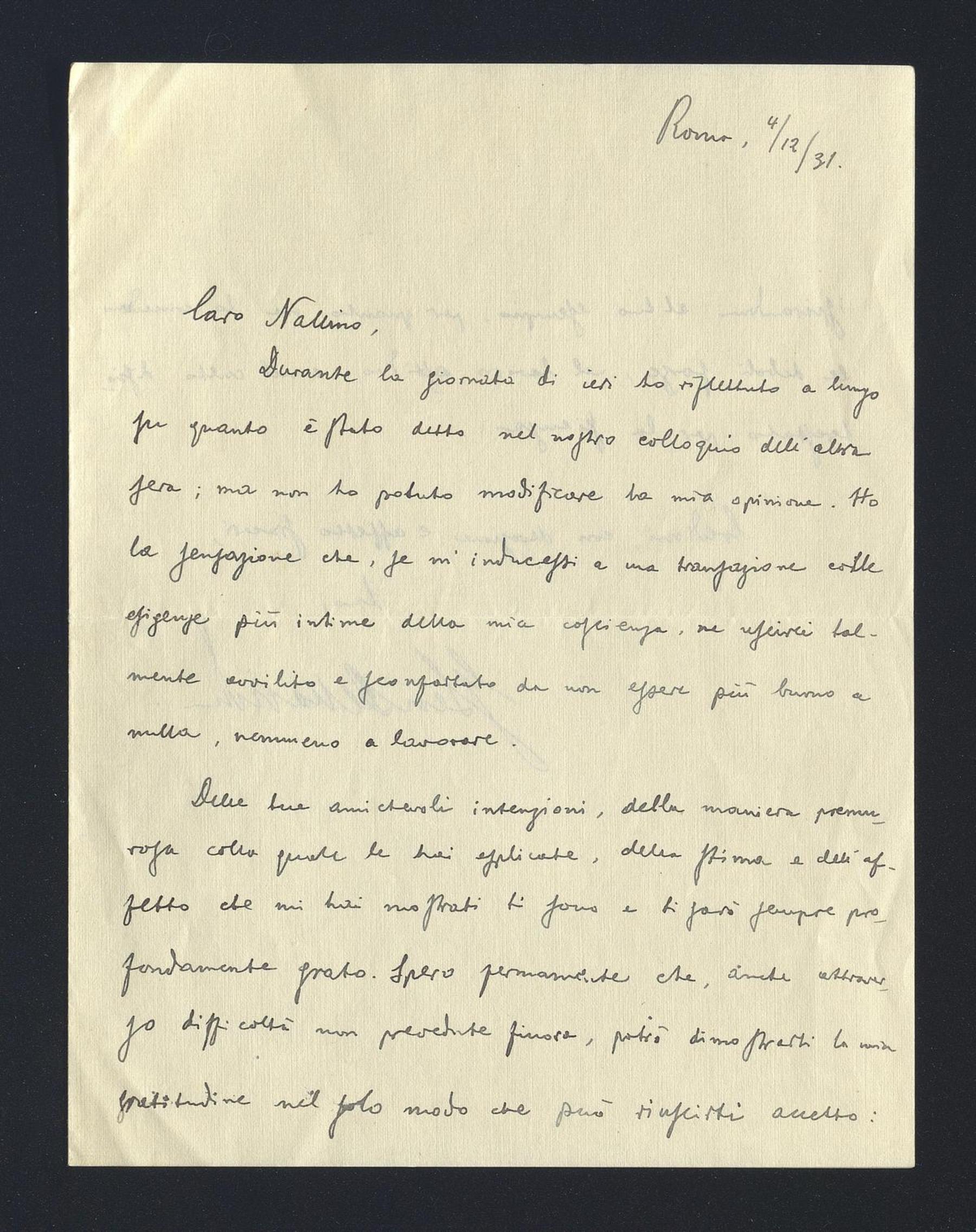 Giorgio Levi Della Vida a Carlo Alfonso Nallino, 4 dic. 1931