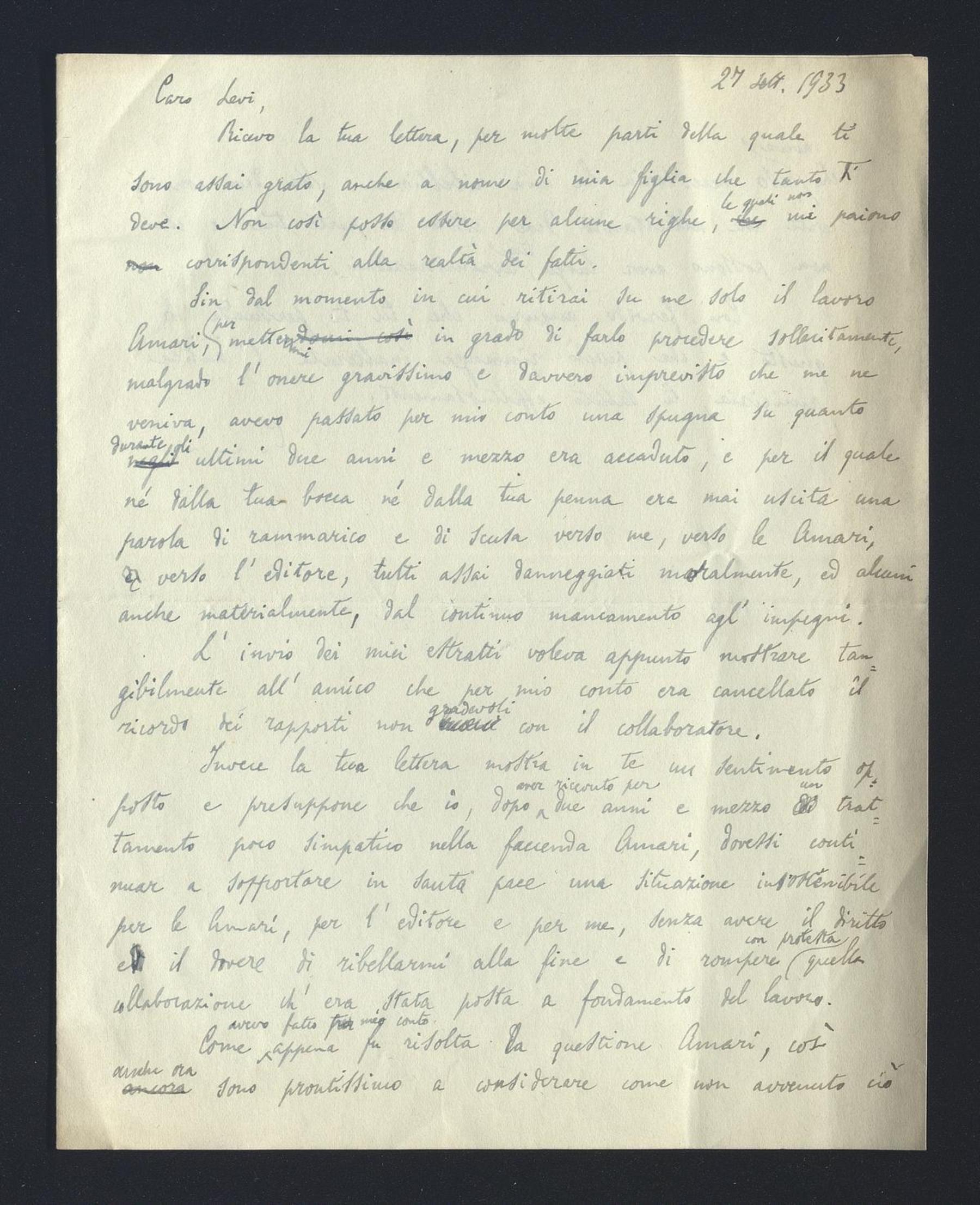 Carlo Alfonso Nallino a Giorgio Levi Della Vida, 27 set. 1933