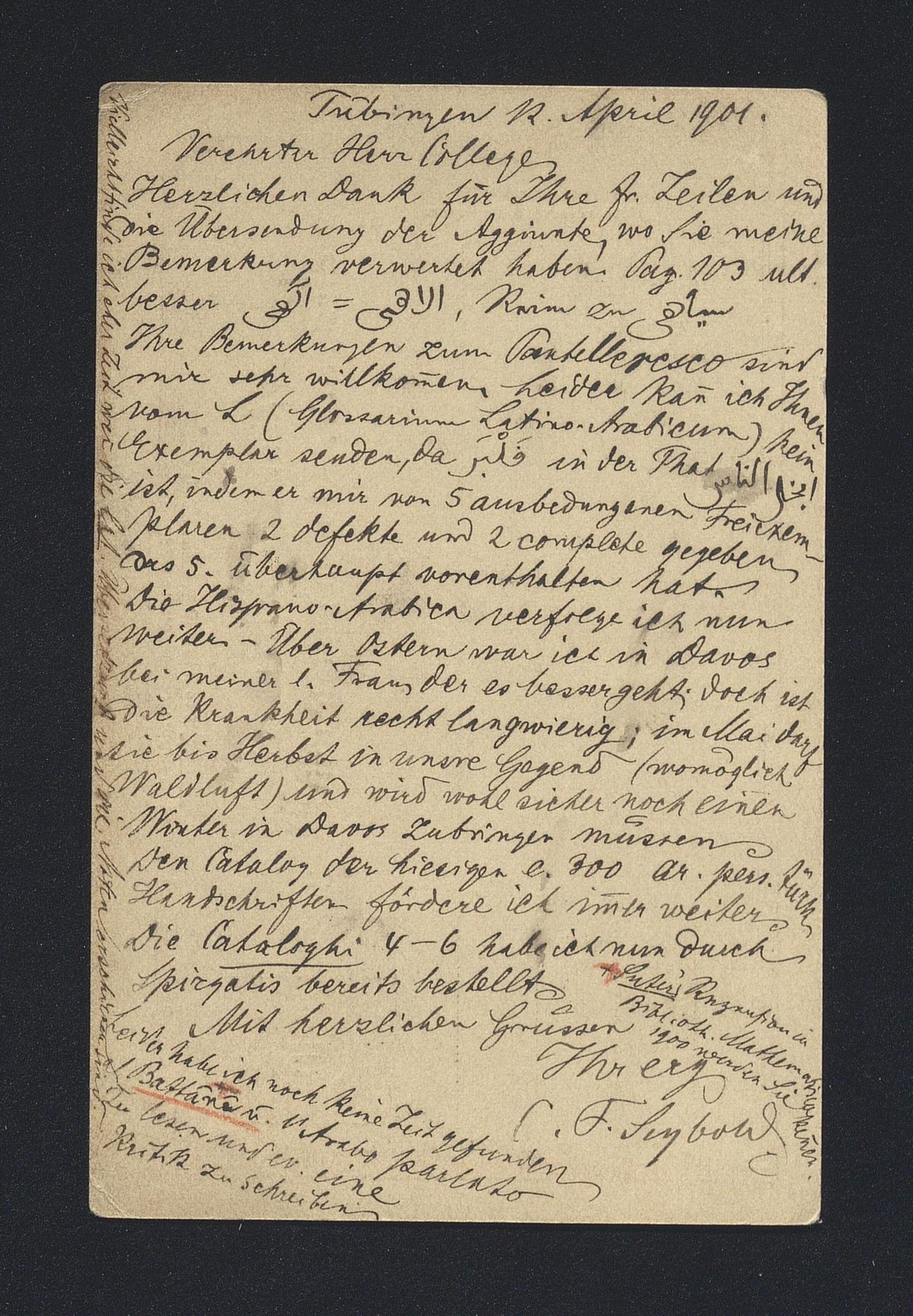 Christian Friedrich Seybold a Carlo Alfonso Nallino, 12 apr. 1901