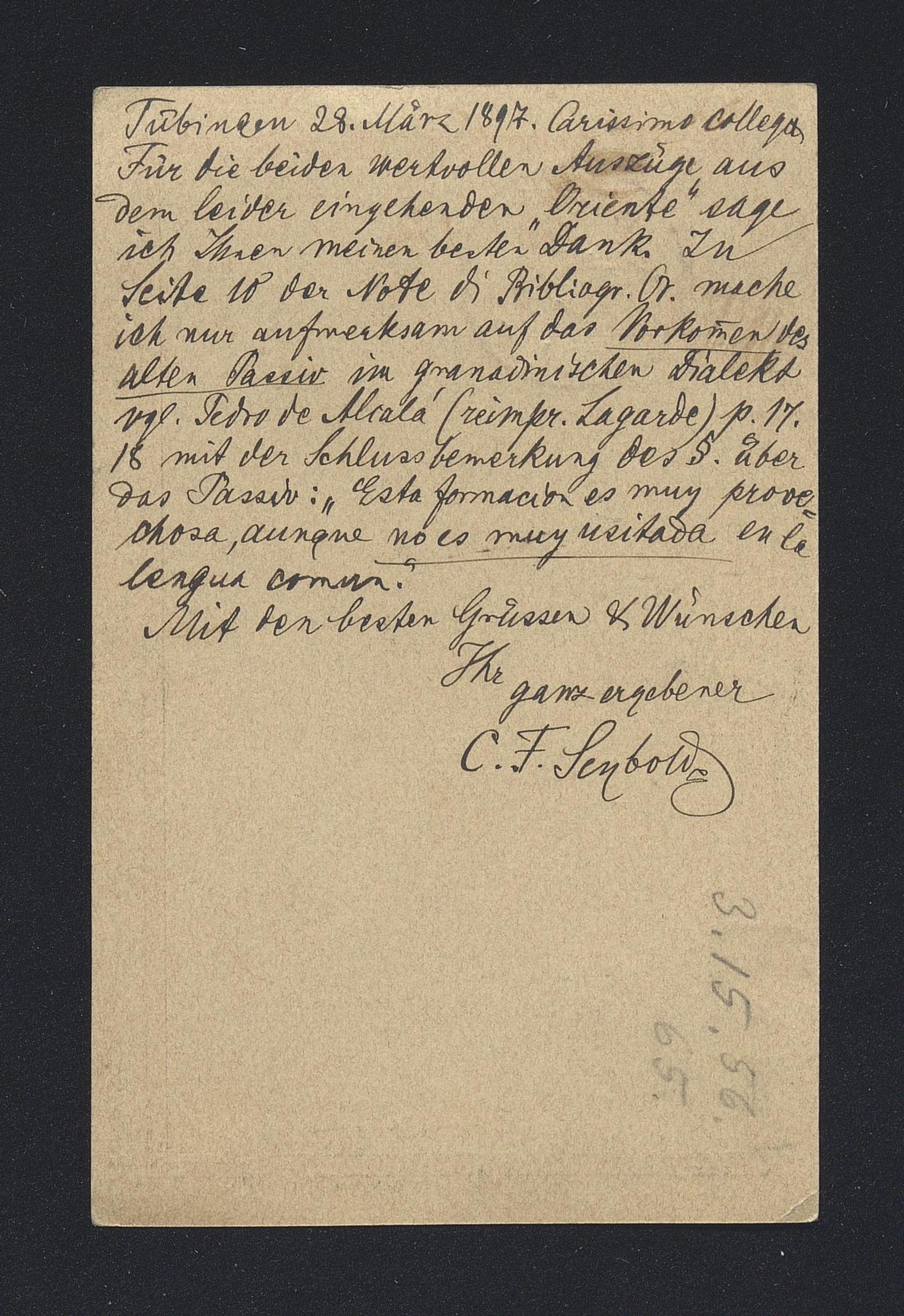 Christian Friedrich Seybold a Carlo Alfonso Nallino, 28 mar. 1897