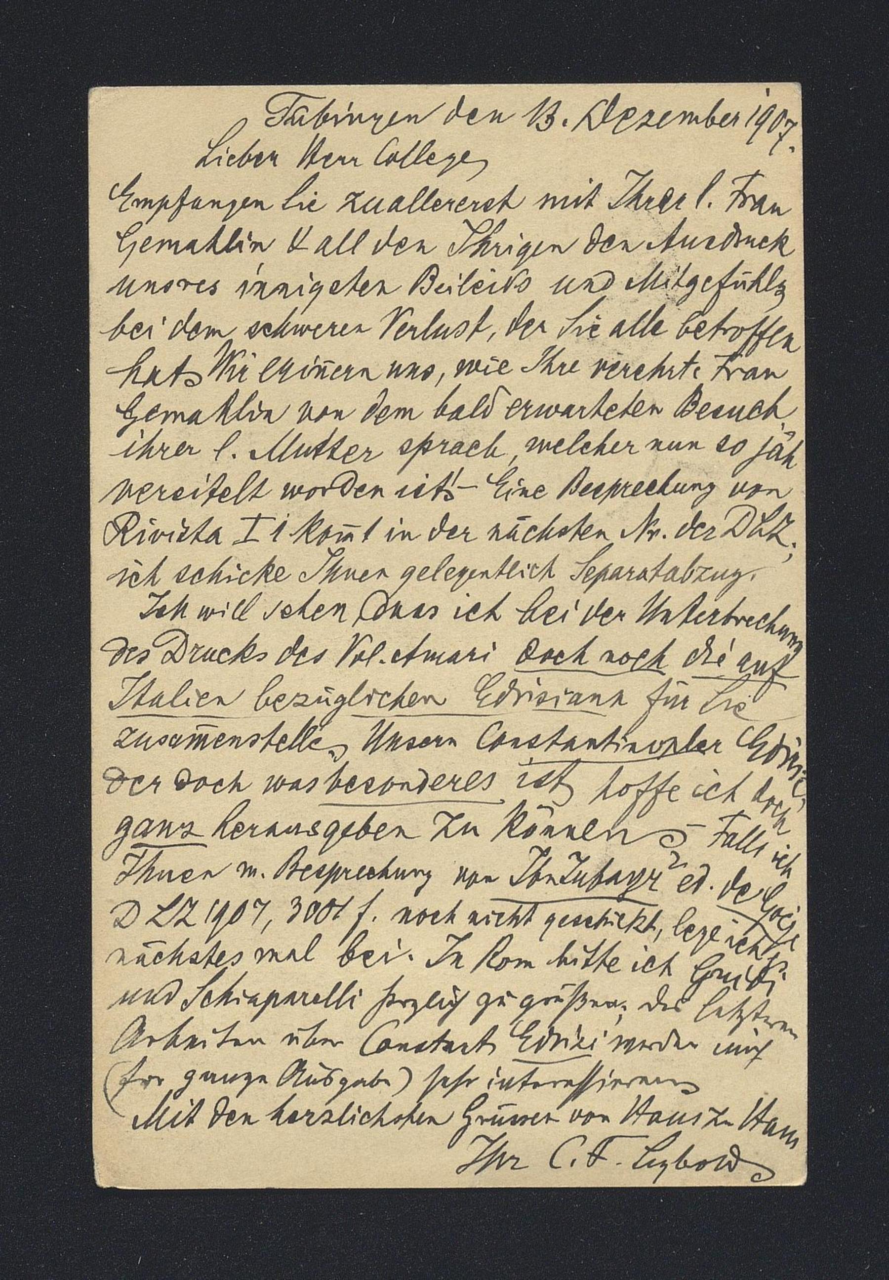 Christian Friedrich Seybold a Carlo Alfonso Nallino, 13 dic. 1907