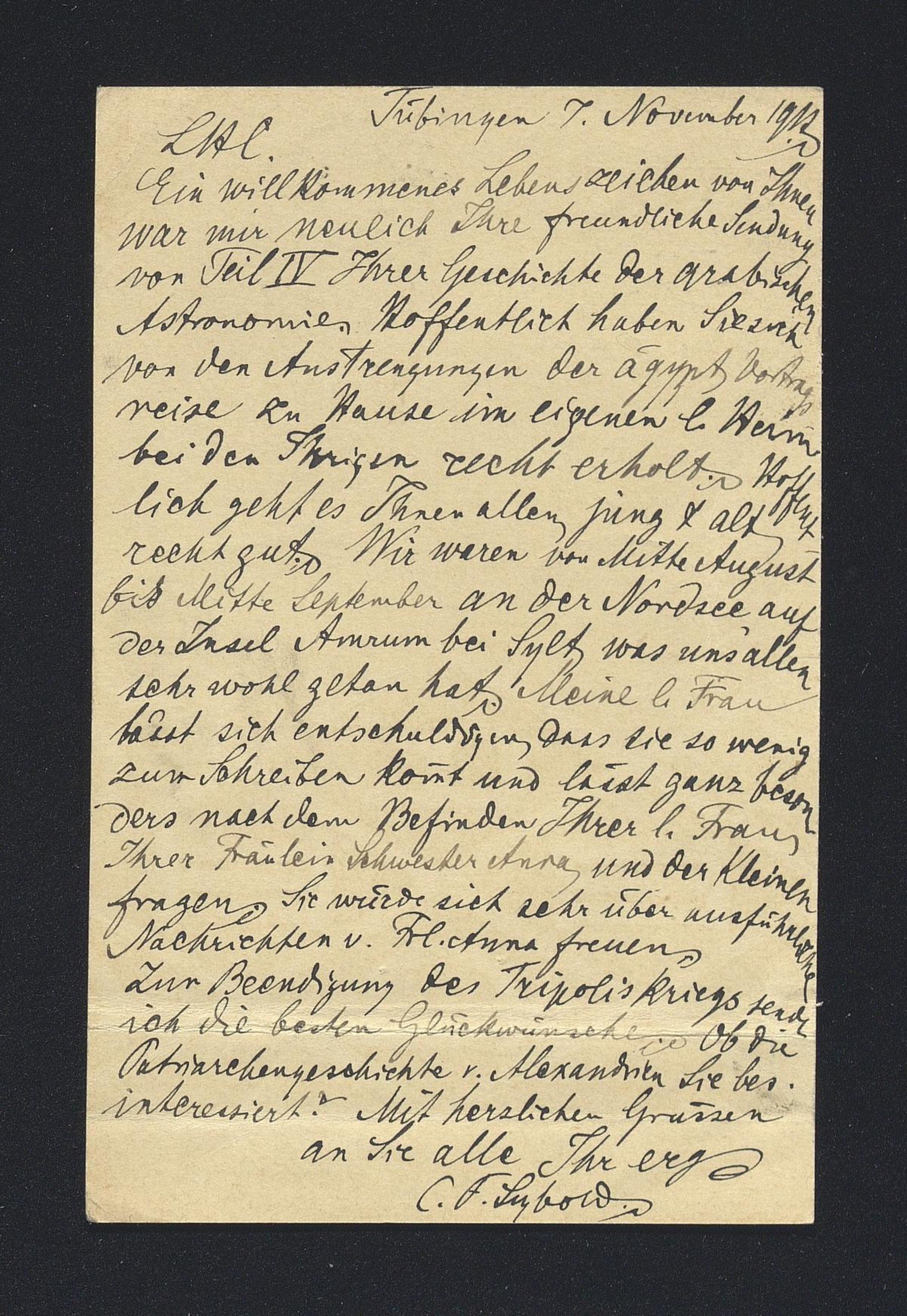 Christian Friedrich Seybold a Carlo Alfonso Nallino, 7 nov. 1912