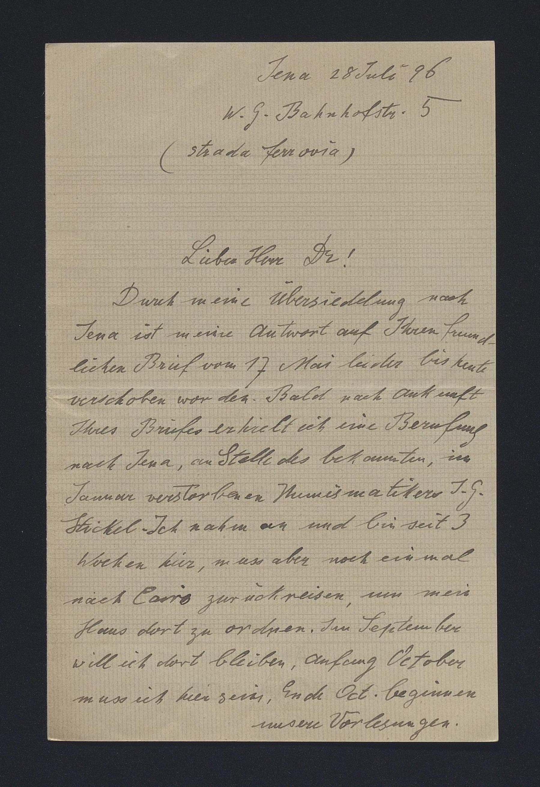 Karl Vollers a Carlo Alfonso Nallino, 28 lug. 1896