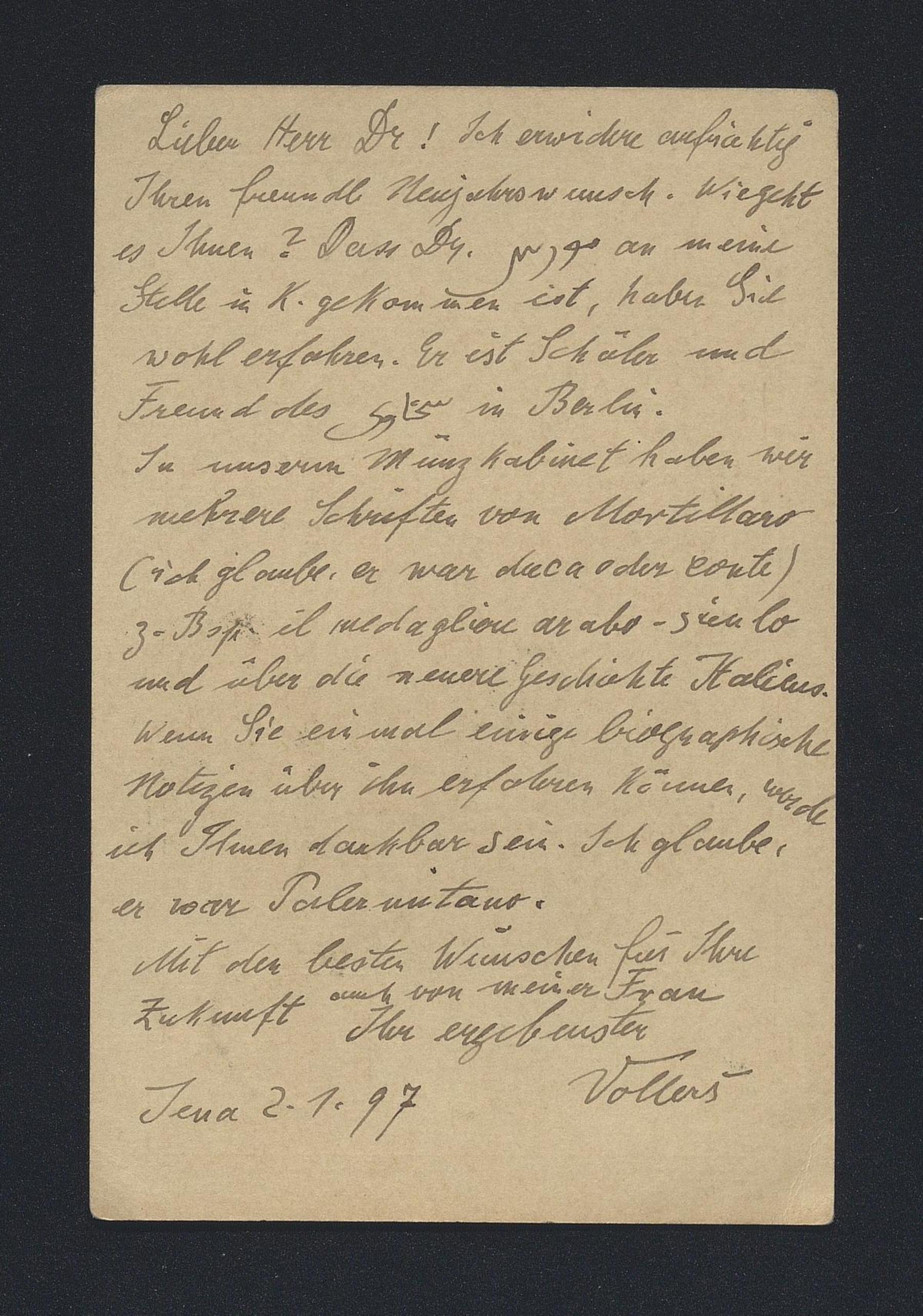 Karl Vollers a Carlo Alfonso Nallino, 2 gen. 1897