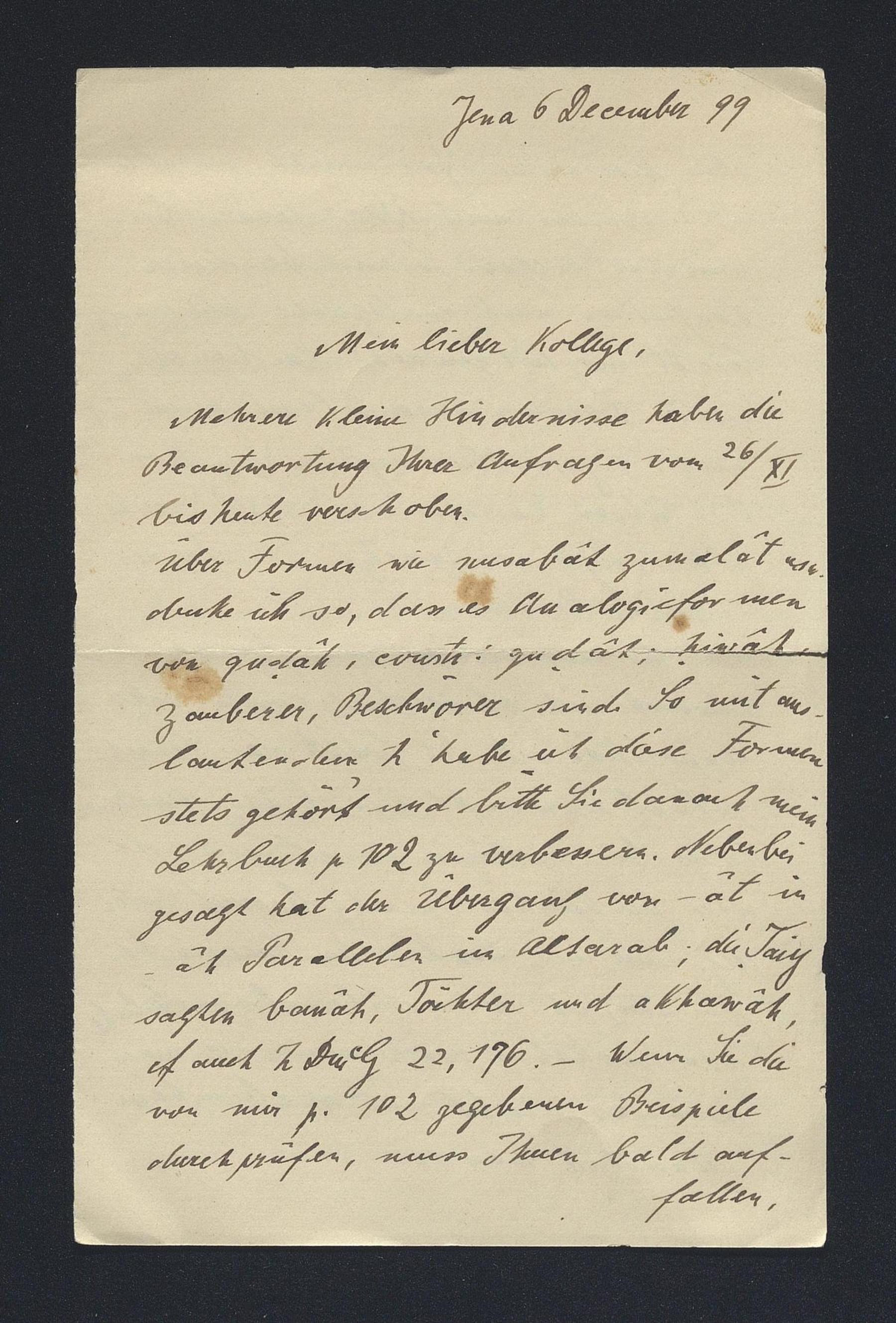 Karl Vollers a Carlo Alfonso Nallino, 6 dic. 1899