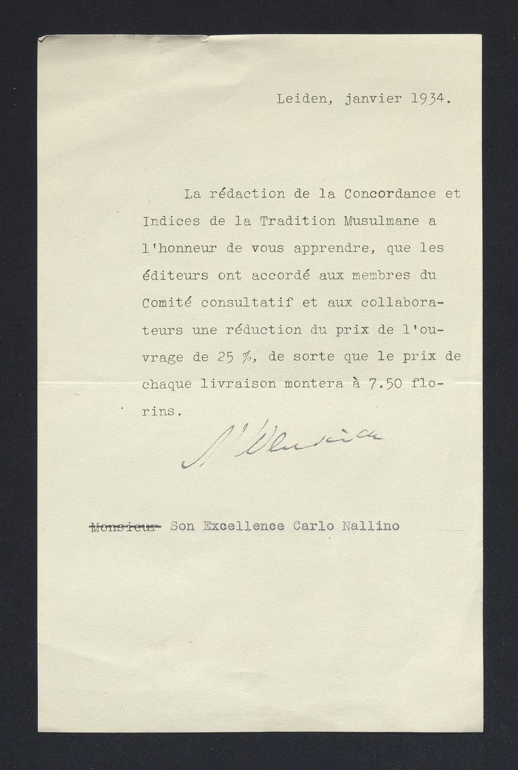 Arent Jan Wensinck a Carlo Alfonso Nallino, gen. 1934