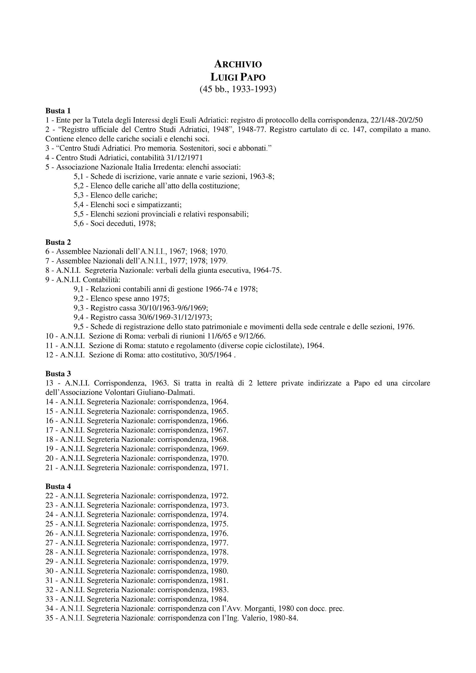 Inventario dell'archivio "Luigi Papo"